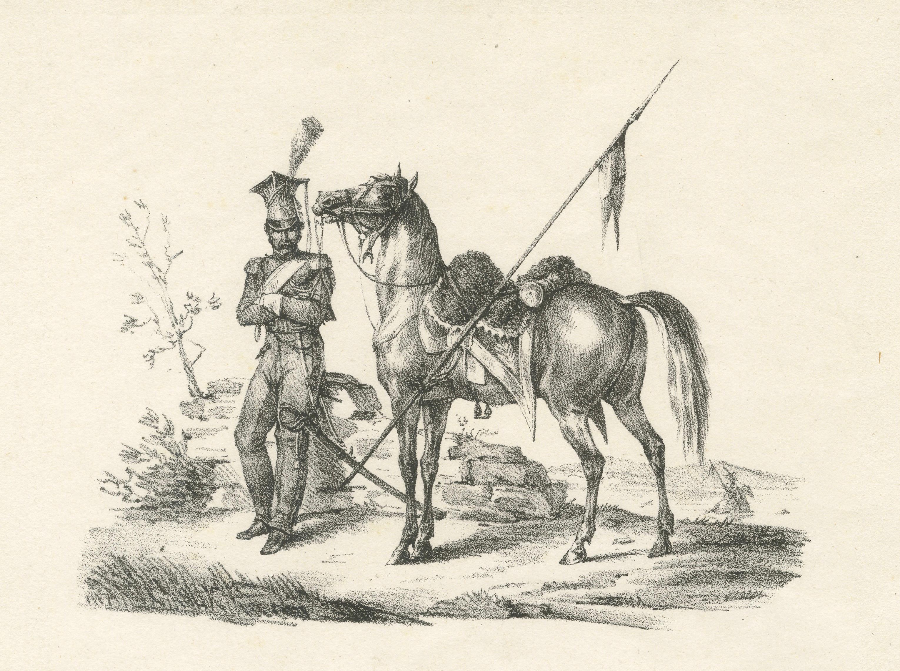 Antique Arabian Horse & Cavalry Lithograph after Carle Vernet, c.1825