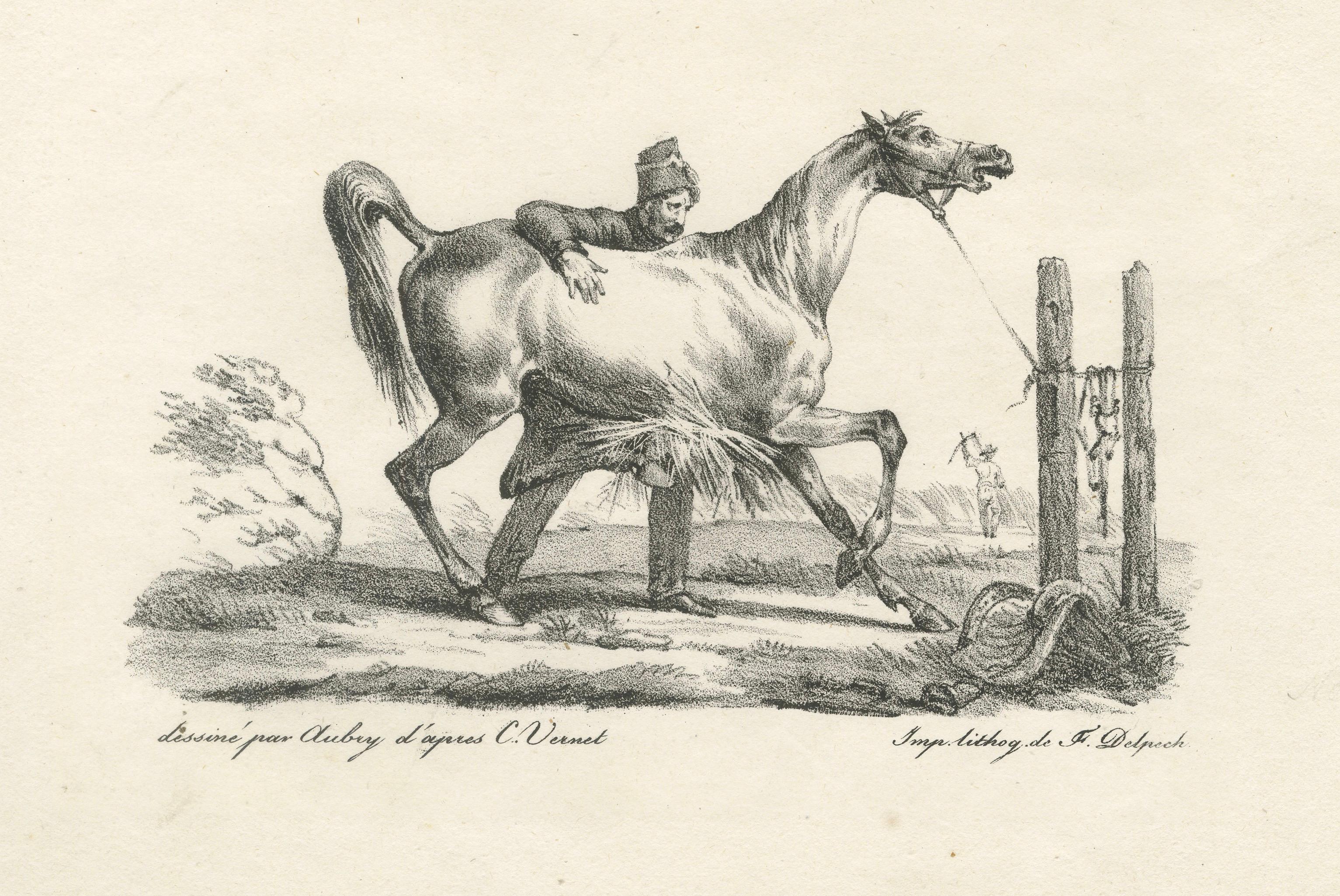 Antique Arabian Horse & Cavalry Lithograph after Carle Vernet, c.1825