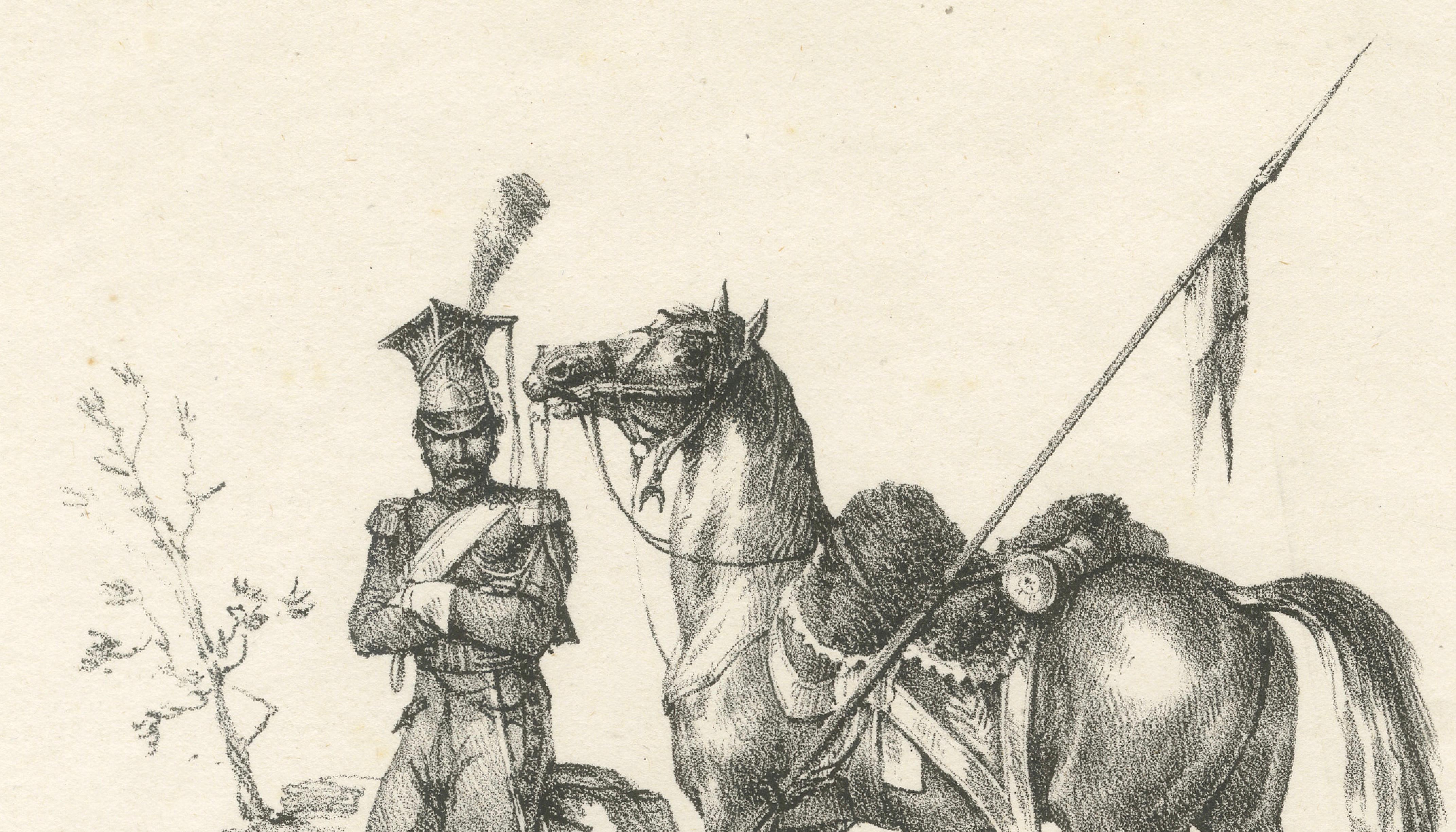 Antique Arabian Horse & Cavalry Lithograph after Carle Vernet, c.1825