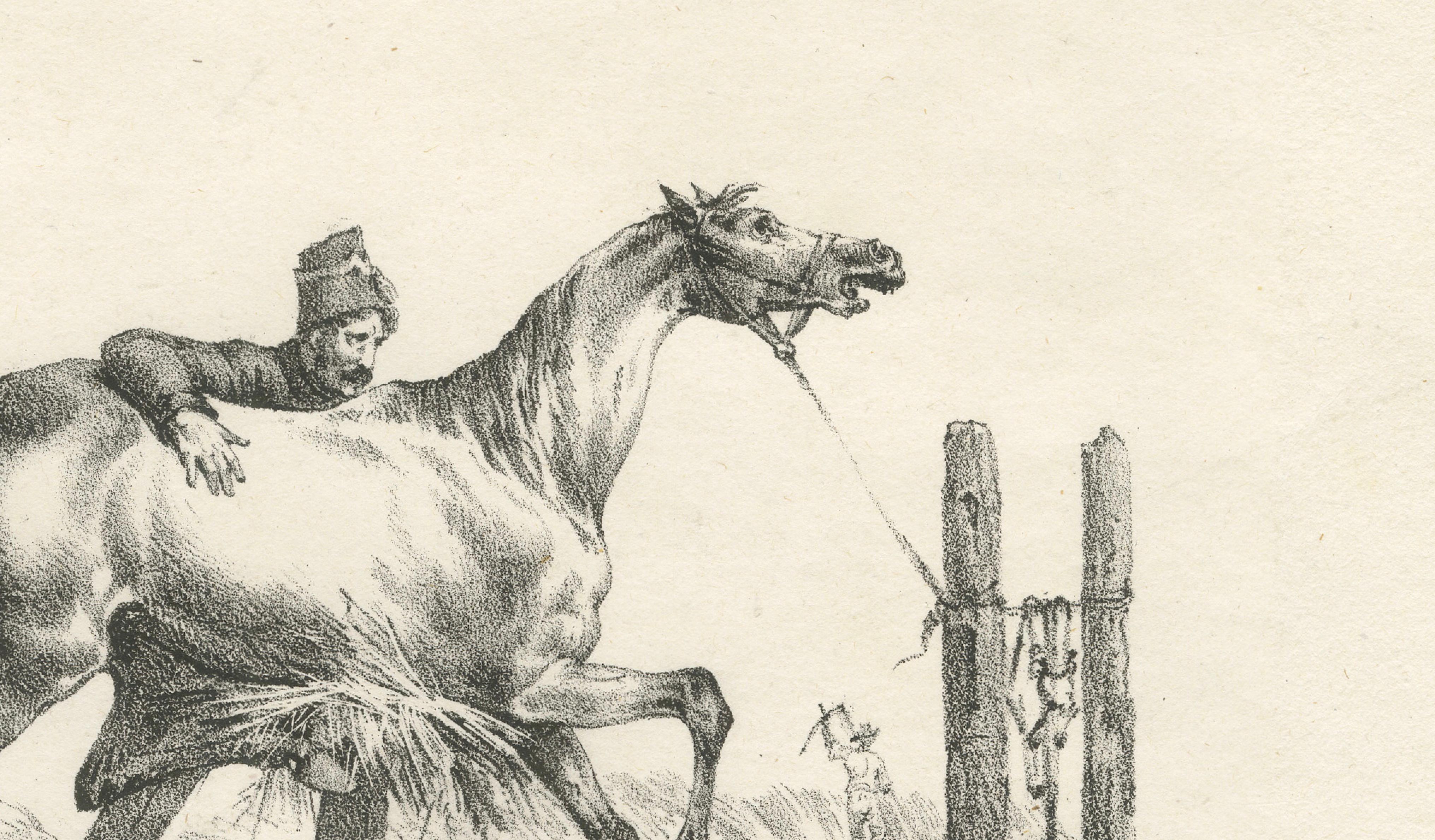 Antique Arabian Horse & Cavalry Lithograph after Carle Vernet, c.1825