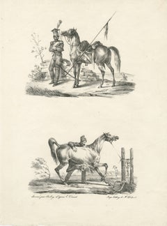 Antique Arabian Horse & Cavalry Lithograph after Carle Vernet, c.1825