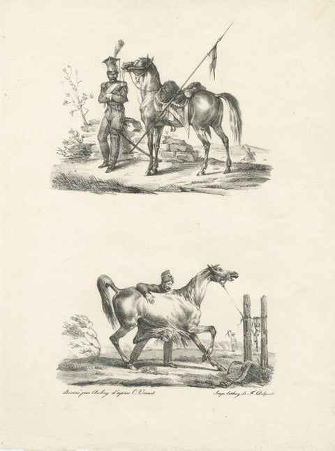 Antique Arabian Horse & Cavalry Lithograph after Carle Vernet, c.1825