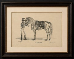 Antique Arabian Horse Lithograph “Vezier” with Groom, Stuttgart 1846