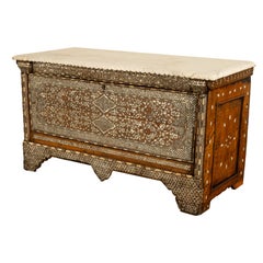 Antique Arabic Walnut Inlaid Mother-of-Pearl Dowry Marriage Chest Damascus 1860