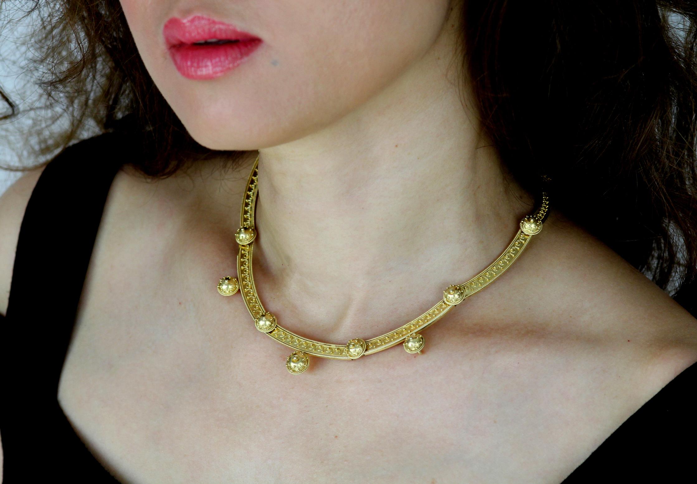 Antique Archaeological Revival 15K Gold Necklace For Sale 7