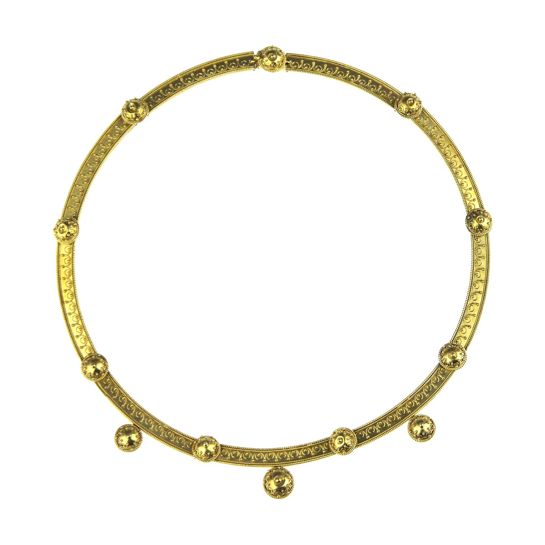 Antique Archaeological Revival 15K Gold Necklace For Sale