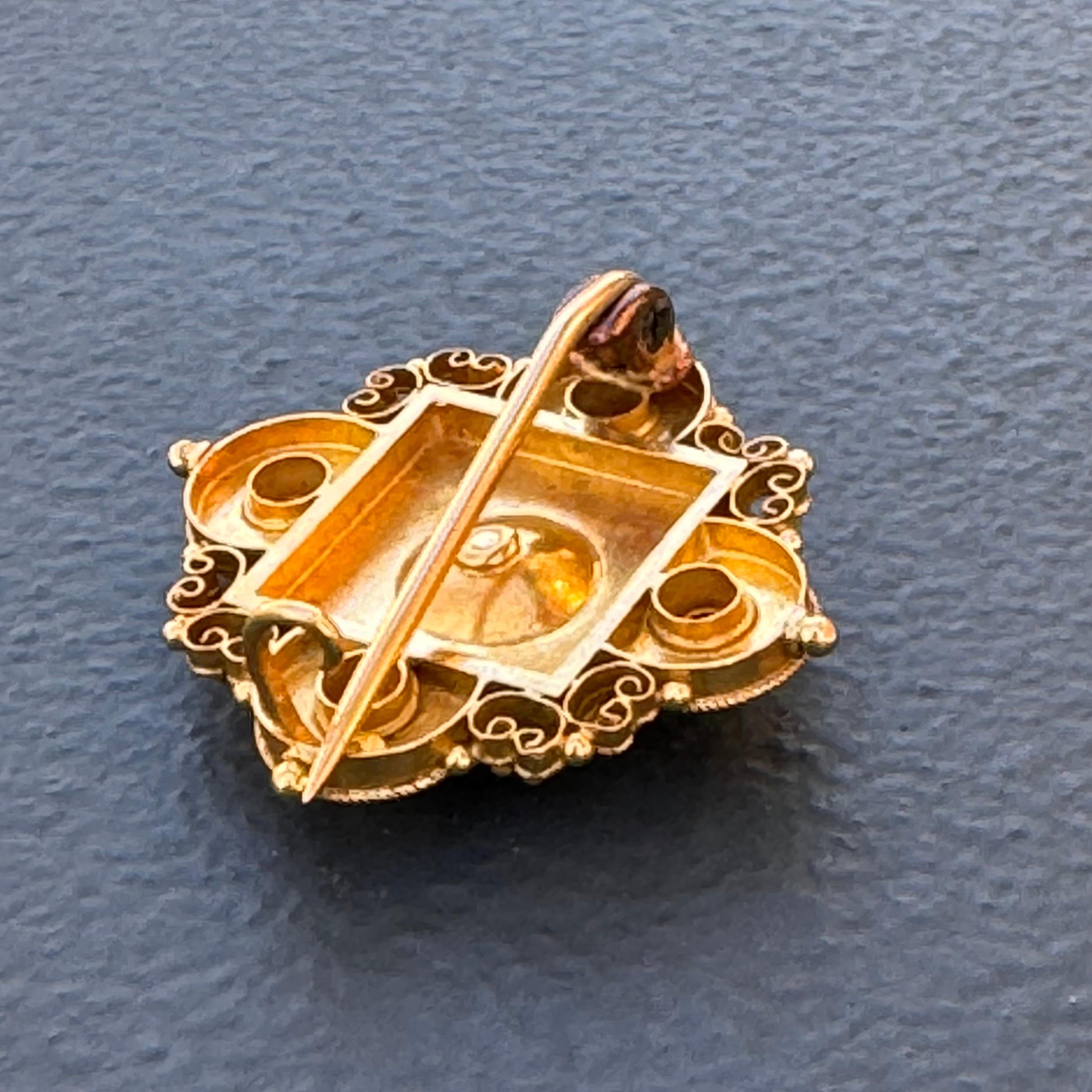 Antique Archaeological Revival 15kt gold Enamel Pin Brooch  For Sale 4
