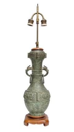 Antique Archaic style Chinese Bronze Vase Mounted as Table Lamp