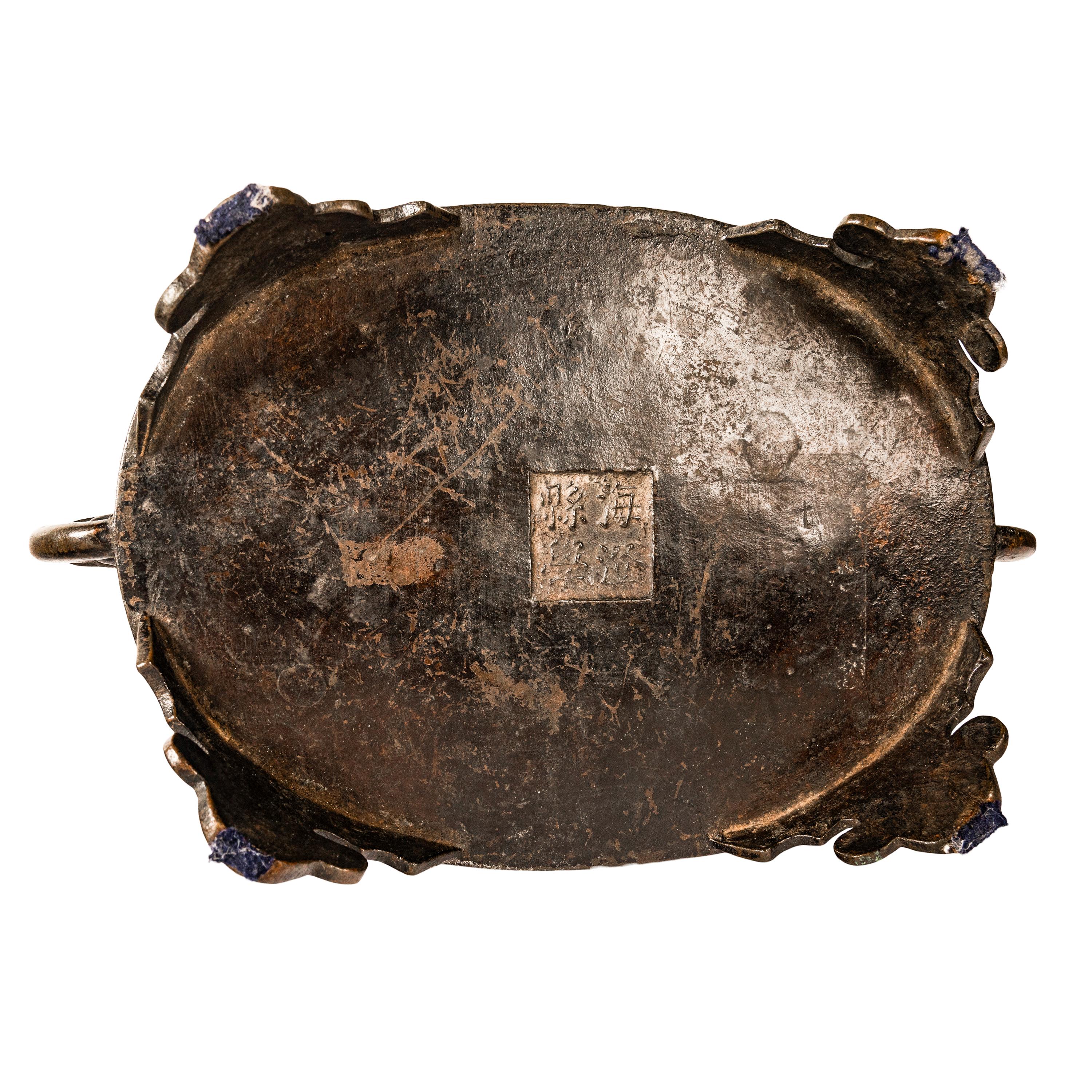 Antike archaische Zhou Dynasty Style Chinese Bronze Censer Weihrauchbrenner Ming im Angebot 5