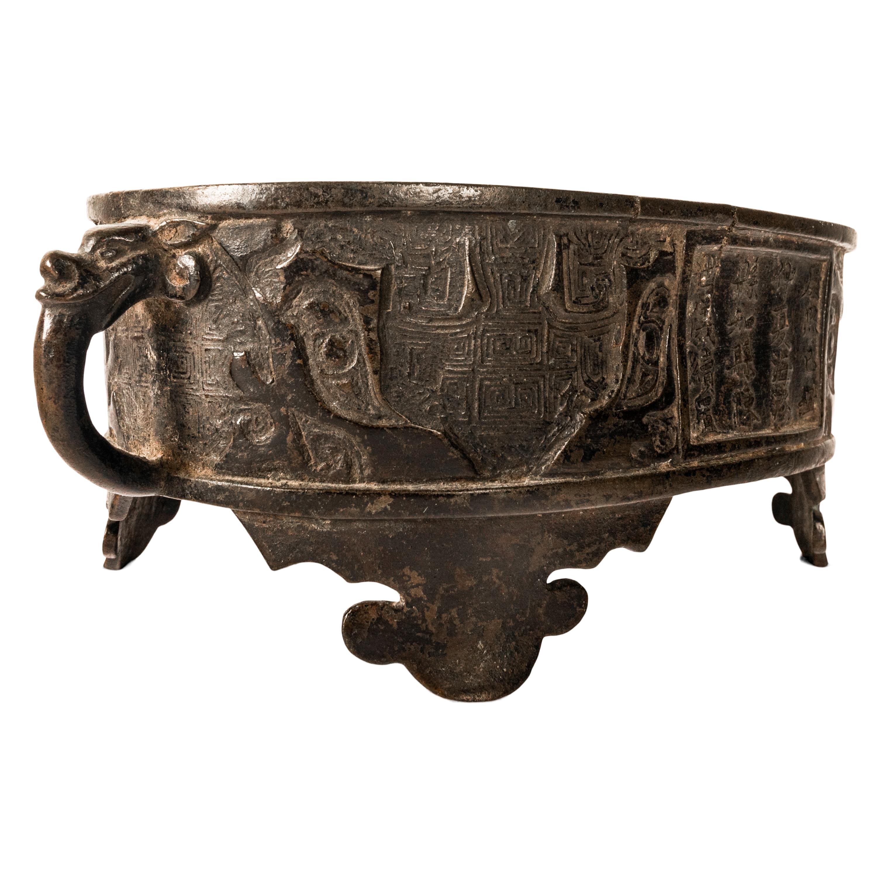 Antike archaische Zhou Dynasty Style Chinese Bronze Censer Weihrauchbrenner Ming im Angebot 1