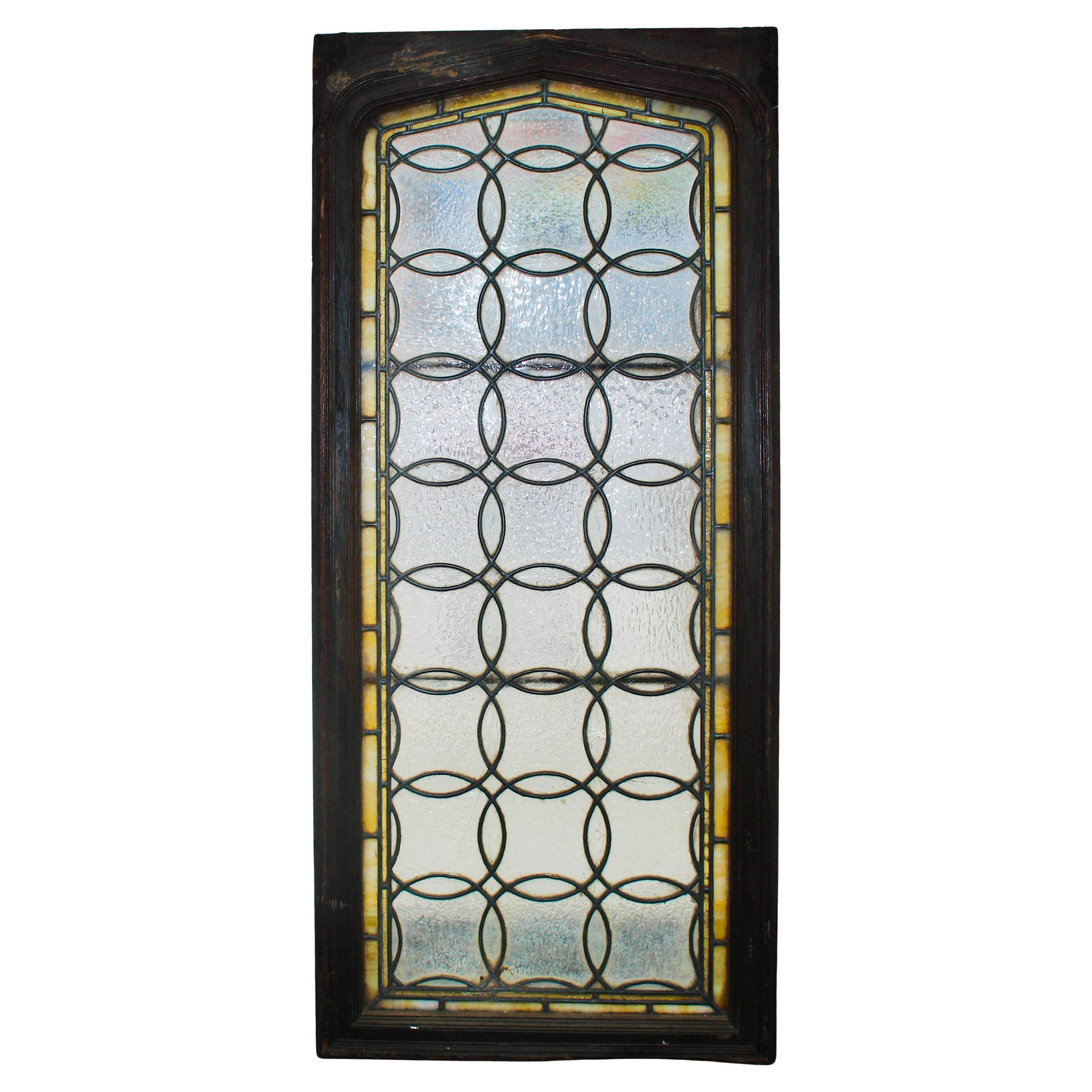 Vitrail d'église antique arqué 20" x 46"