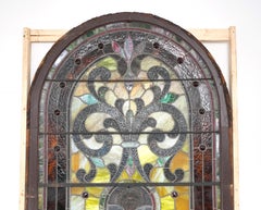 Antique Arched Leaded Stained Glass Church Window 149 x 59 in.