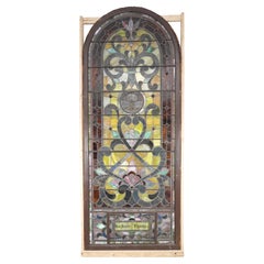 Antique Arched Leaded Stained Glass Church Window 149 x 59 in.