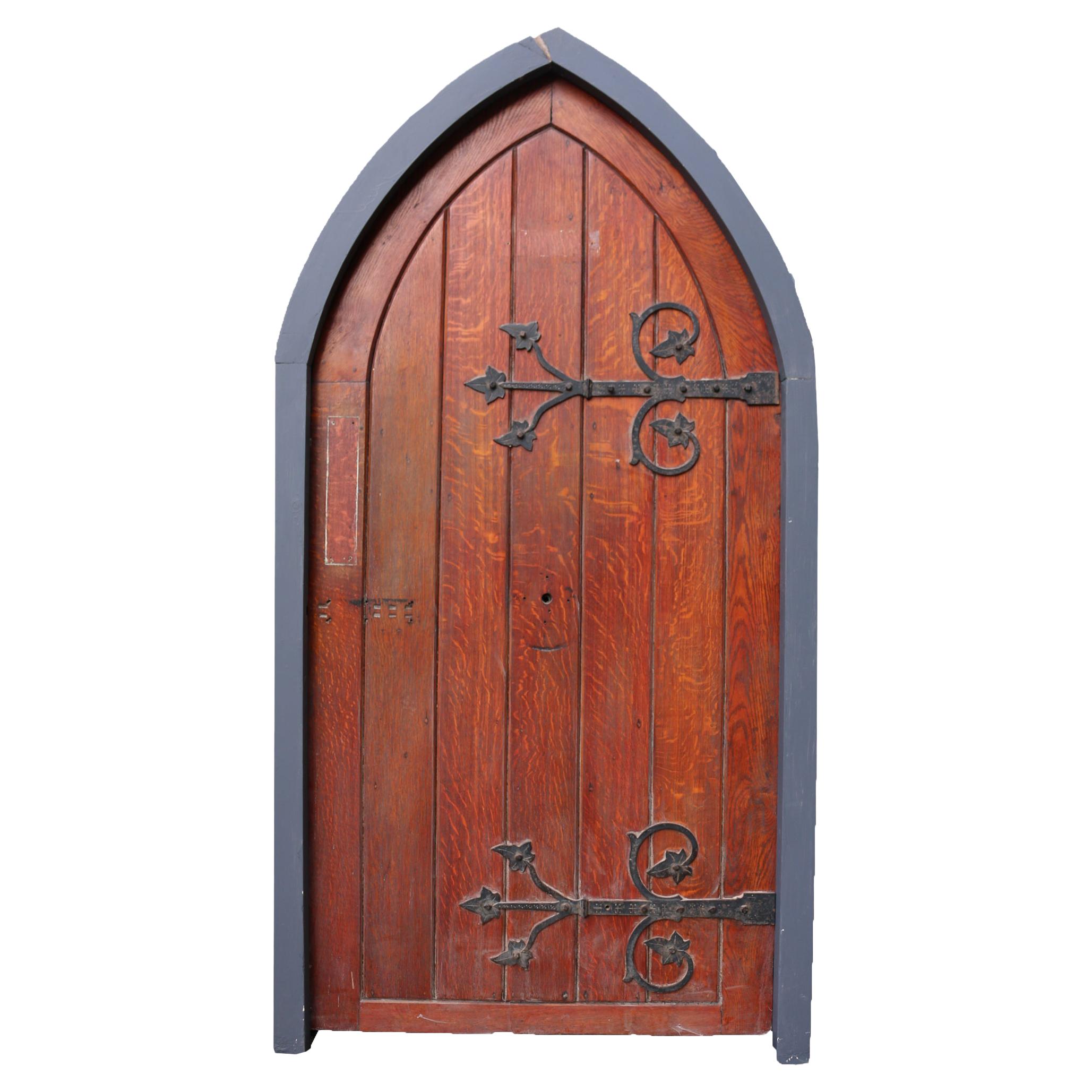 Antique Arched Oak Door With Painted Pine Frame
