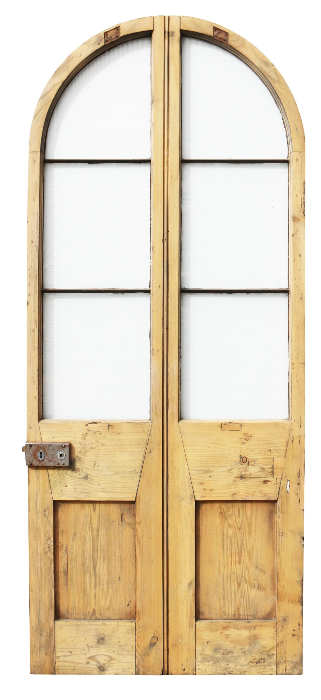 English Antique Arched Pine Glazed Exterior Door