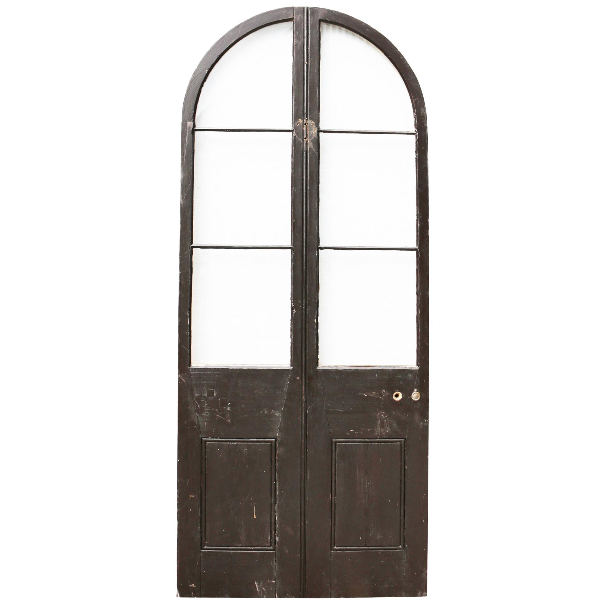 Antique Arched Pine Glazed Exterior Door