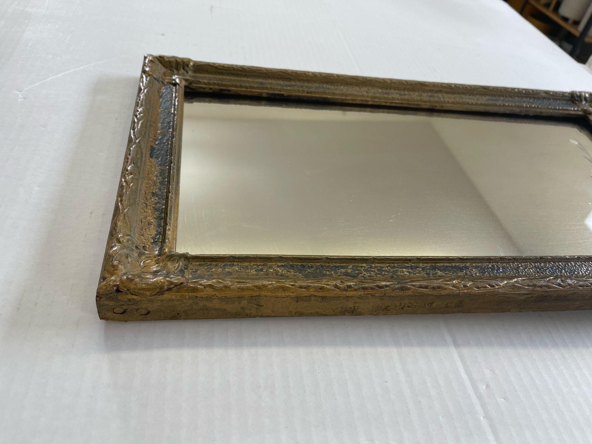 Antique Arched Sculpted Wood Frame Mirror With Floral Etching. In Good Condition For Sale In Seattle, WA