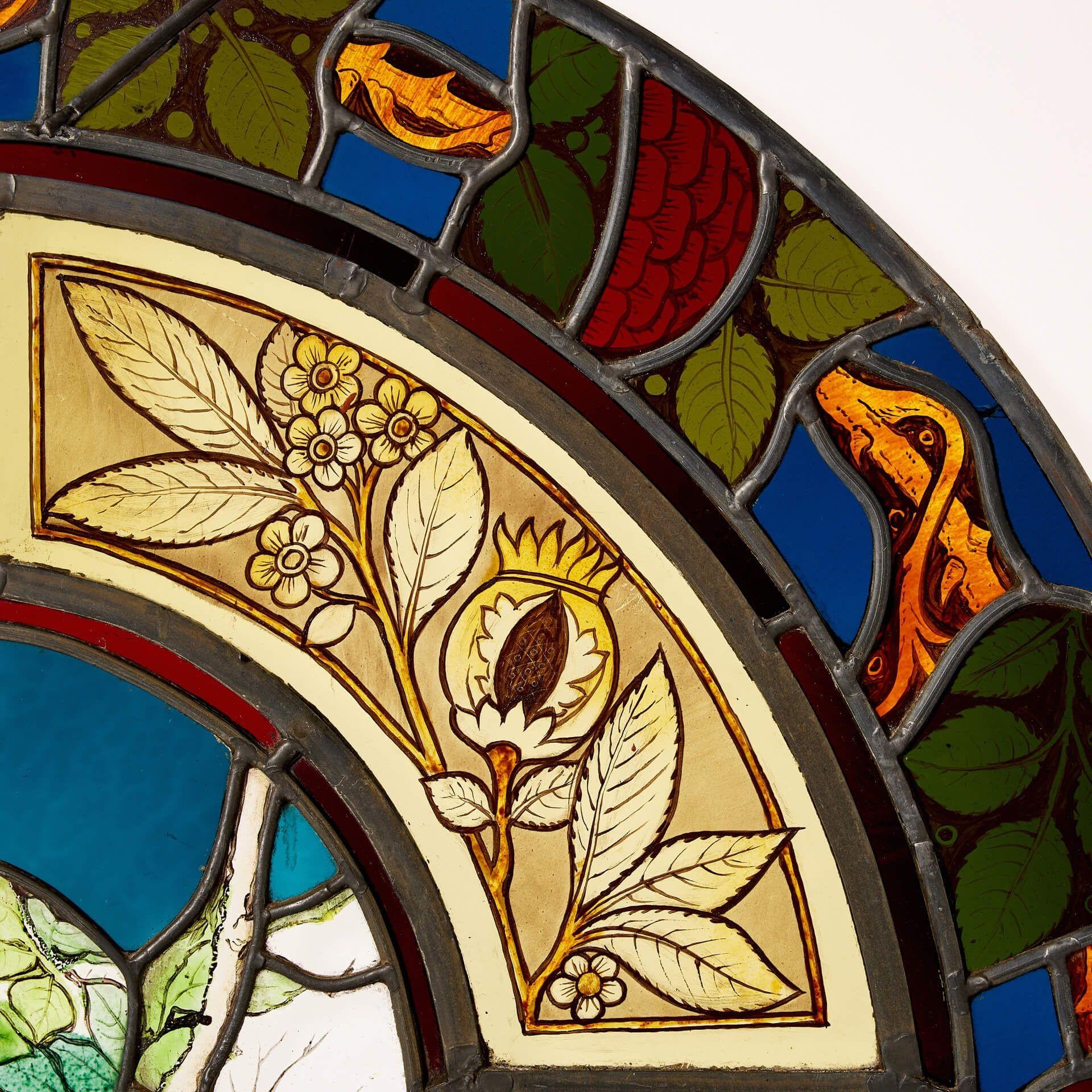 Victorian Antique Arched Stained Glass Window Panel