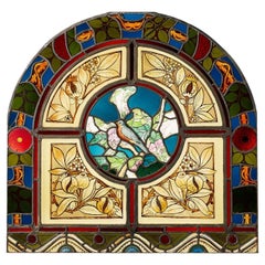 Antique Arched Stained Glass Window Panel