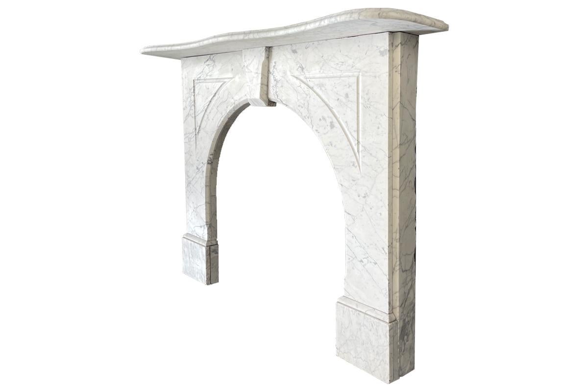 English Antique Arched Victorian Carrara Marble Fireplace Surround