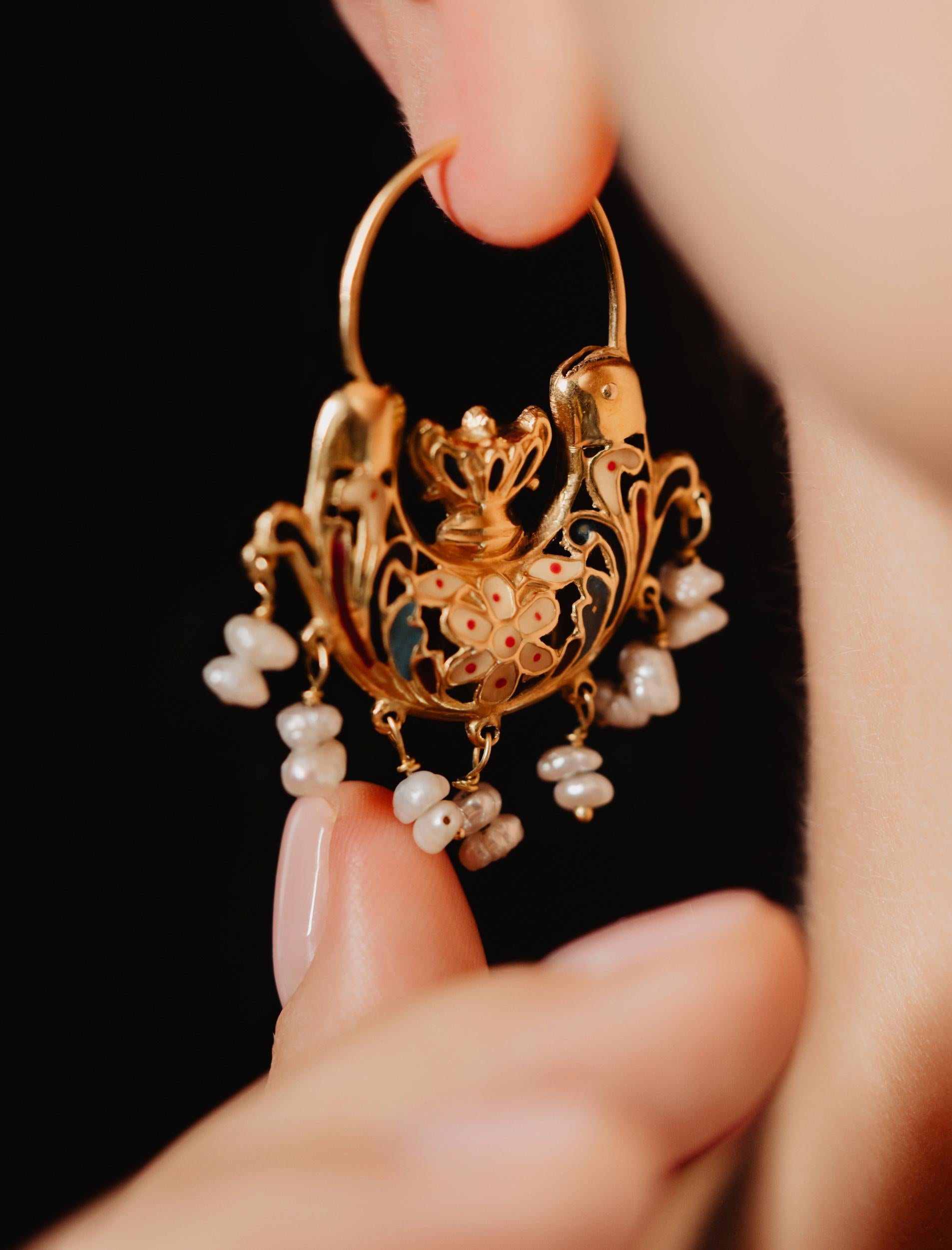 Round Cut Antique Archiological Revival Enamel Urn Earrings, 19th Century Italian Antiques
