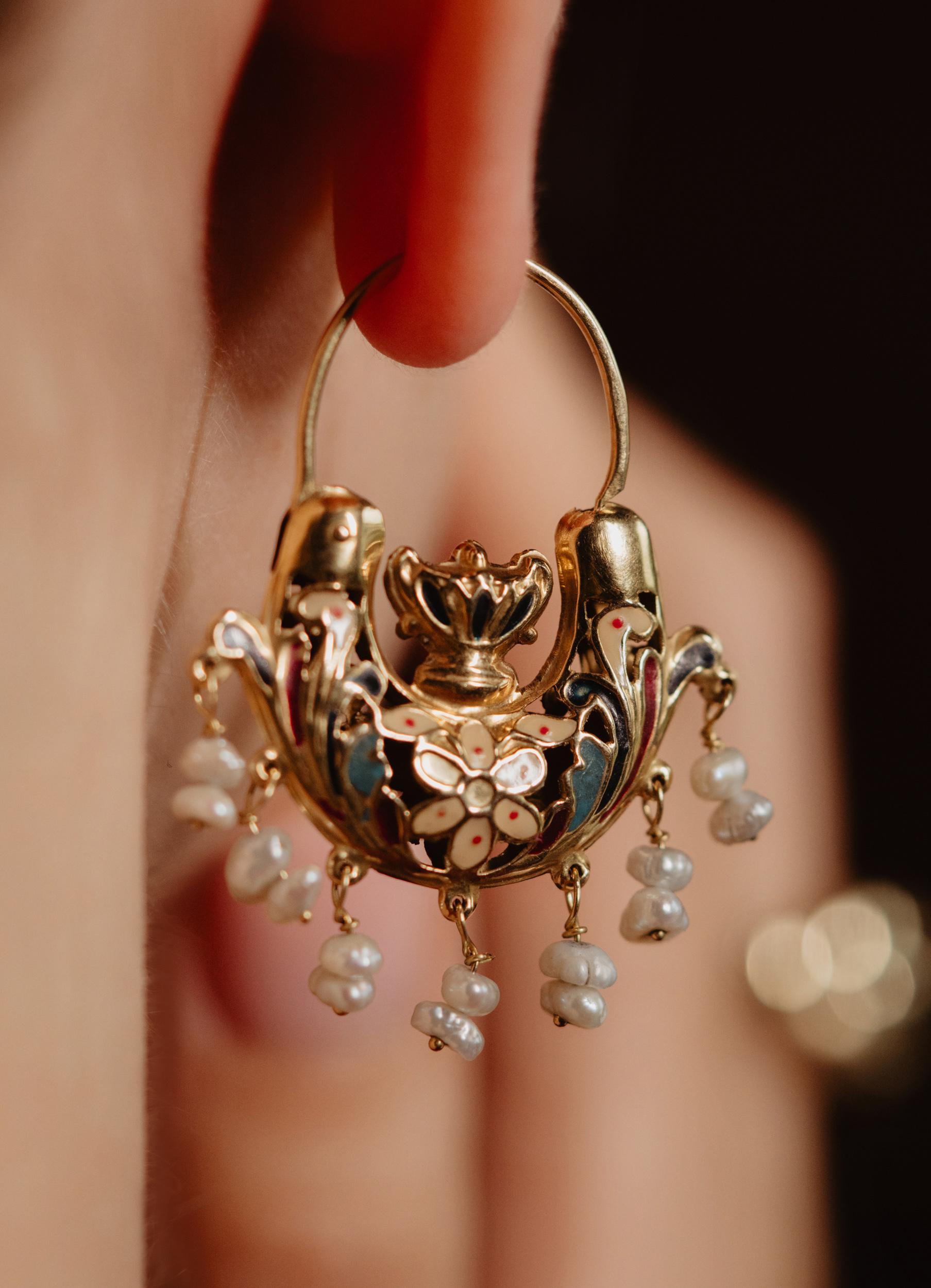 Women's Antique Archiological Revival Enamel Urn Earrings, 19th Century Italian Antiques