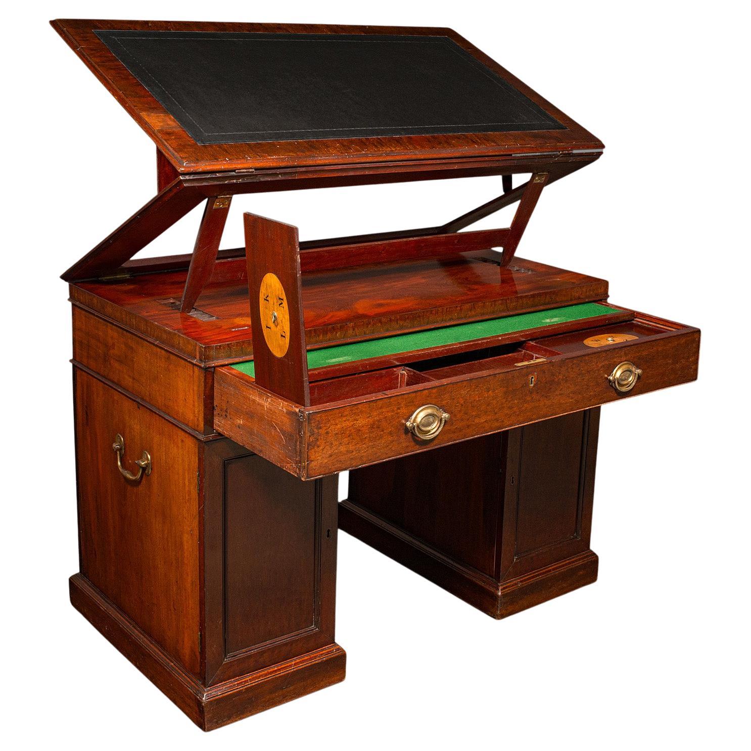 Antique Architect's Desk, English, Adjustable, Draughtsman, Pedestal, Georgian For Sale