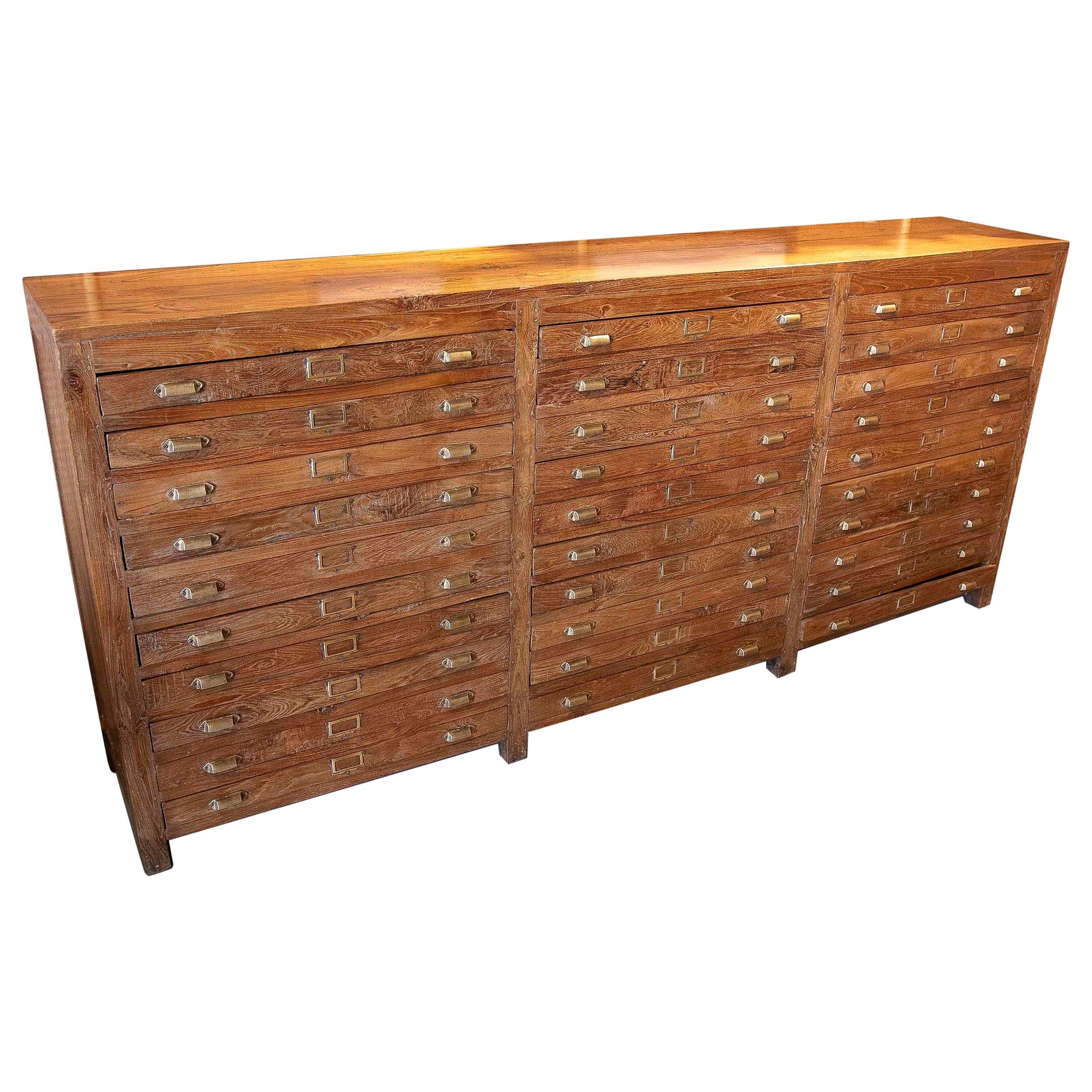 Antique Architect's Plan Cabinet, Solid Wood, Multiple Drawers, 1950