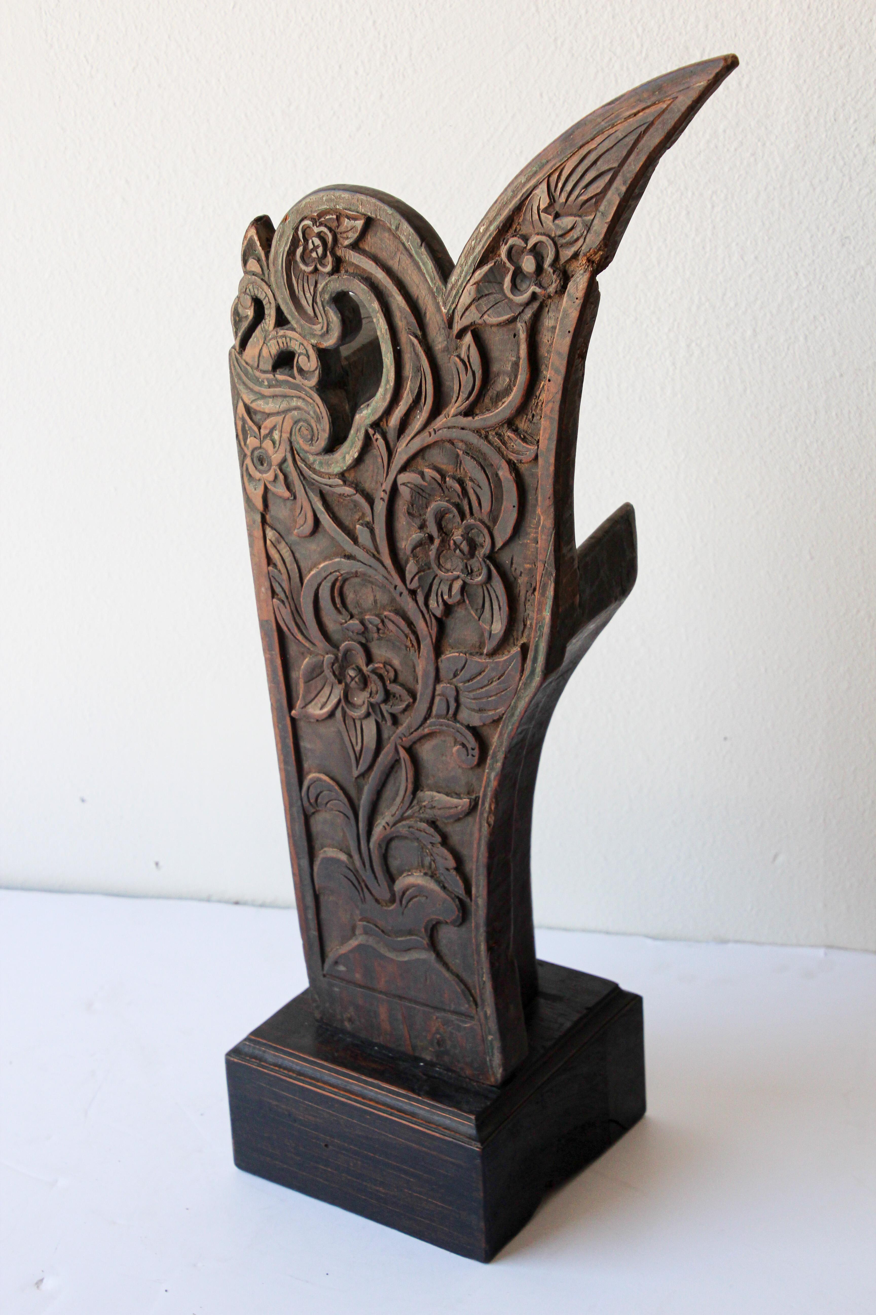 Antique Architectural Carved Wood Temple Fragment 6