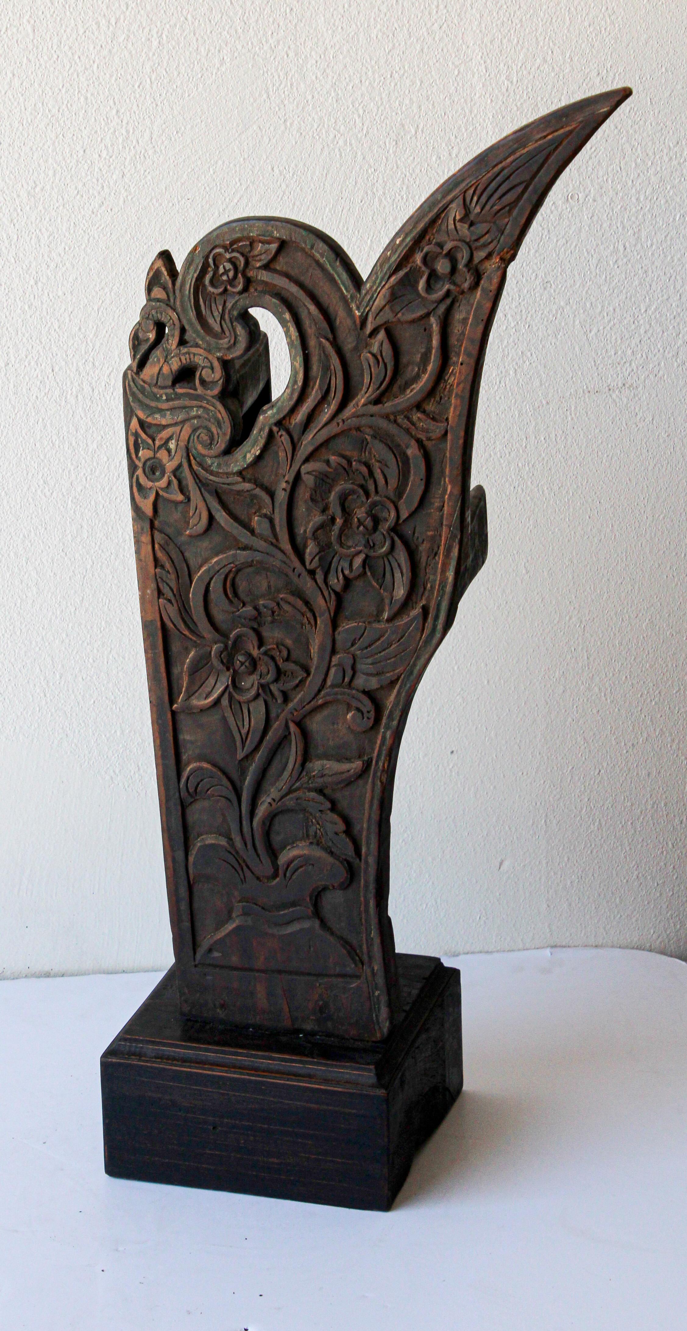Antique Architectural Carved Wood Temple Fragment 7