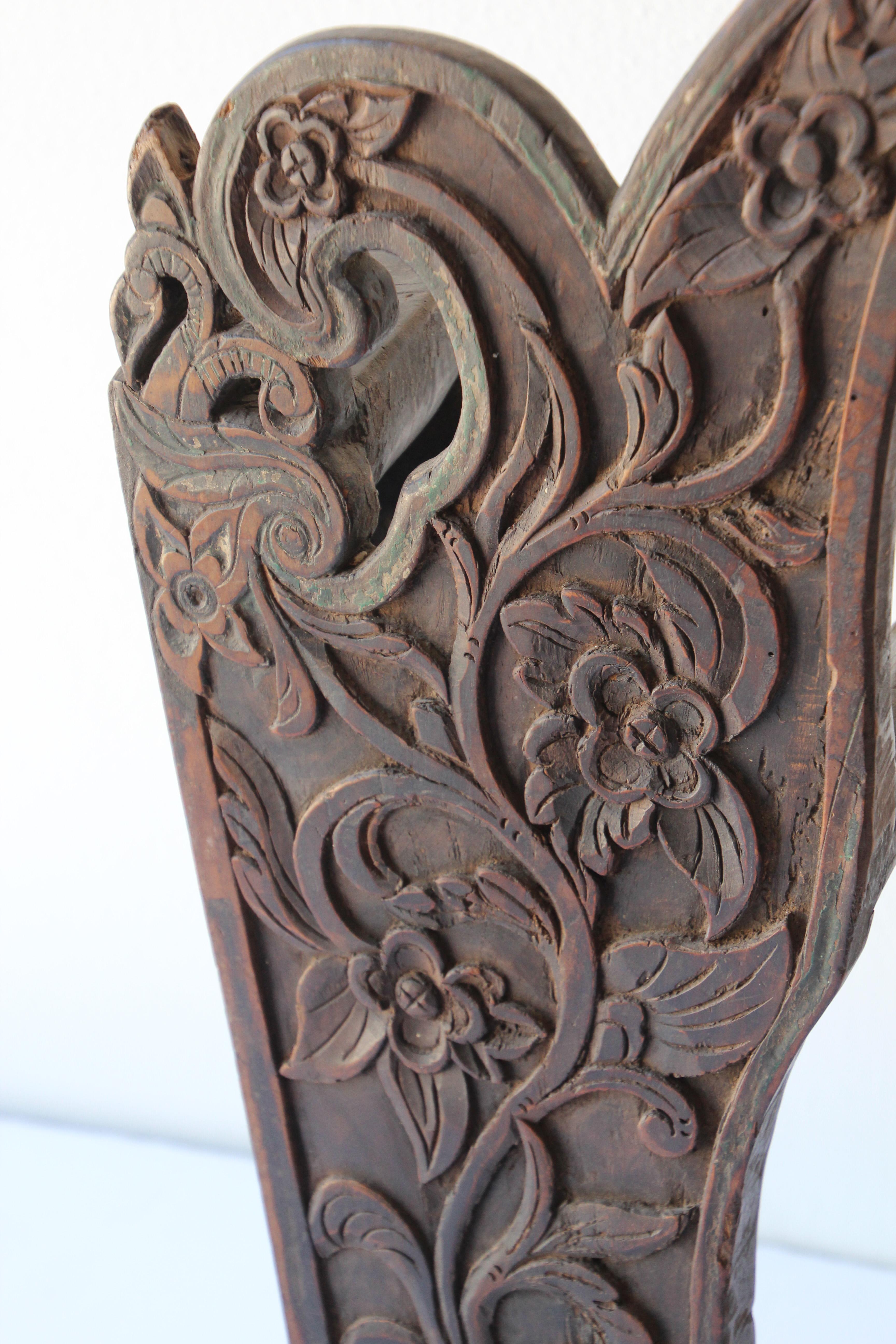 Antique Architectural Carved Wood Temple Fragment 1