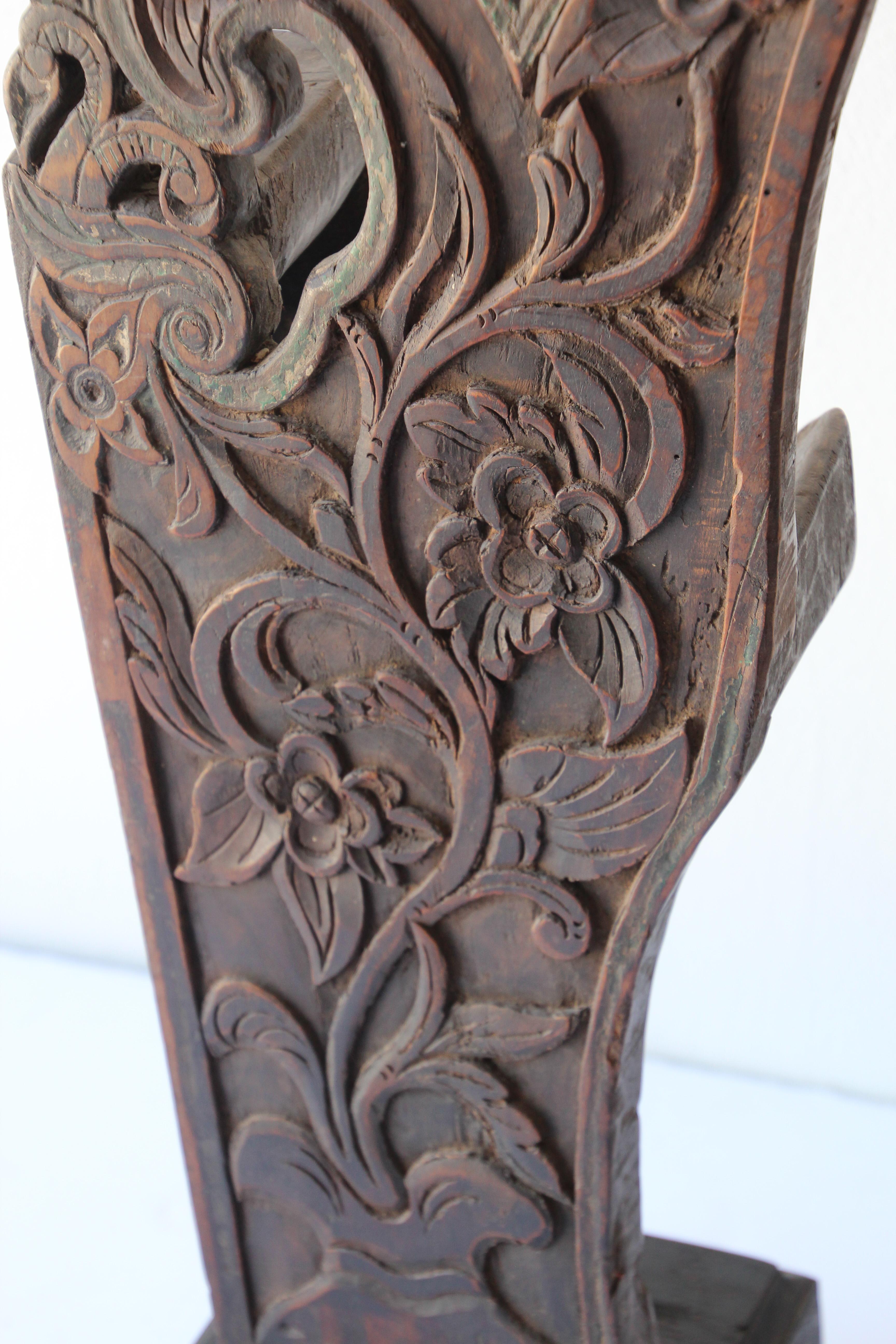 Antique Architectural Carved Wood Temple Fragment 2