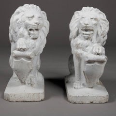 Antique Architectural Concrete Regal Guardian Lions & Shields Garden Sculptures