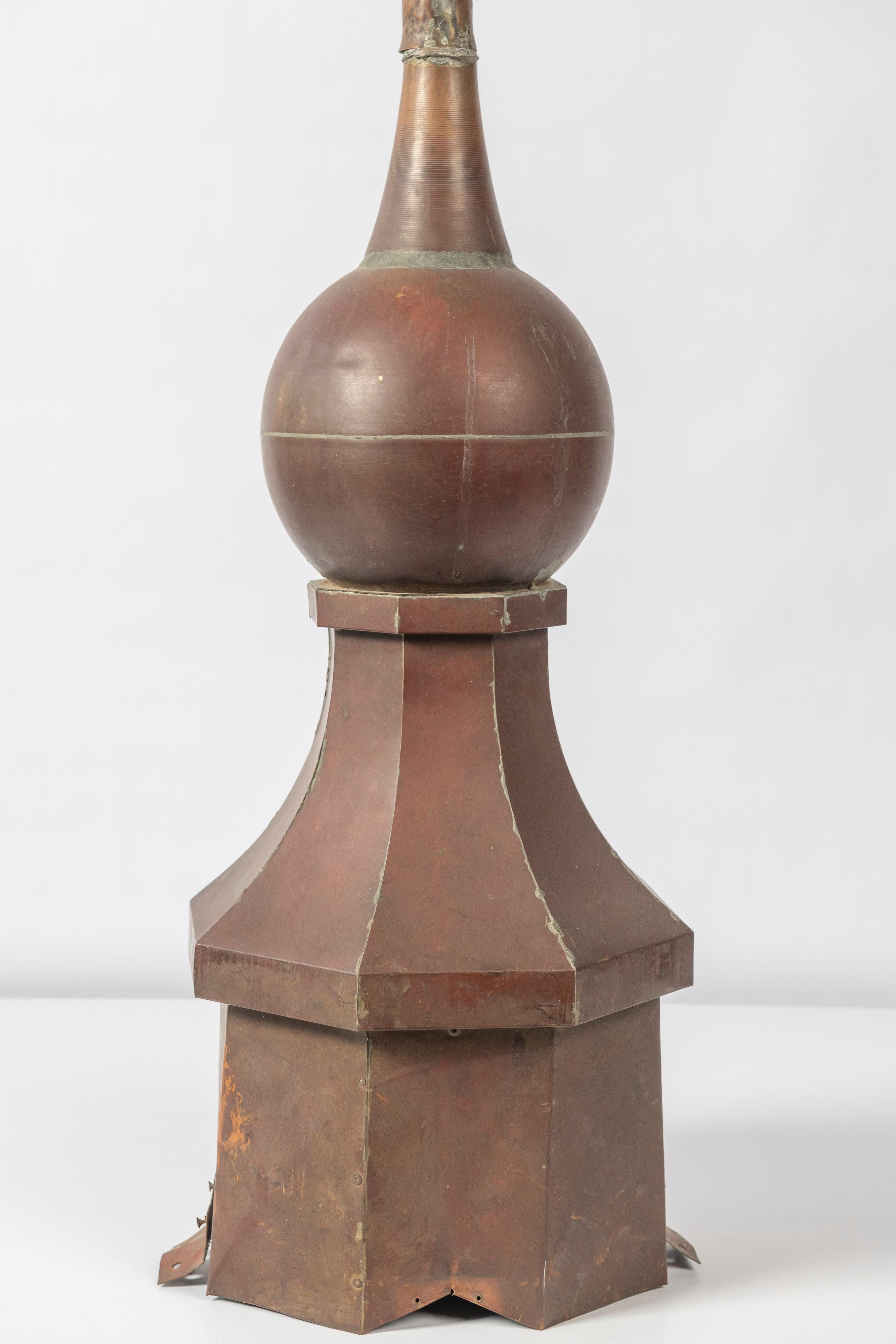 The antique architectural copper spire is in a conical shape, tapering to the hexagonal base, standing at 72