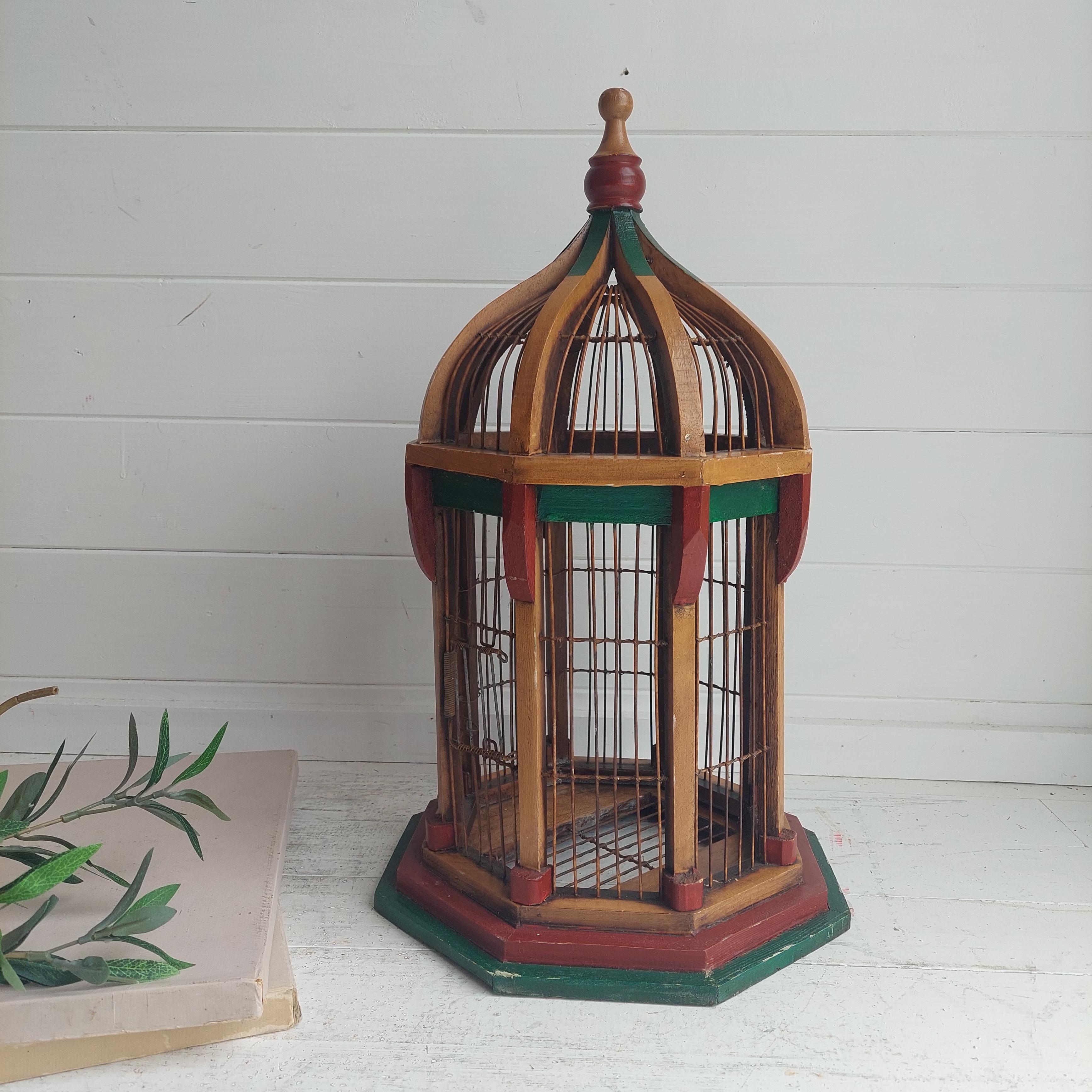 European Antique  Architectural Dome Painted Bird Cage, Victorian Style