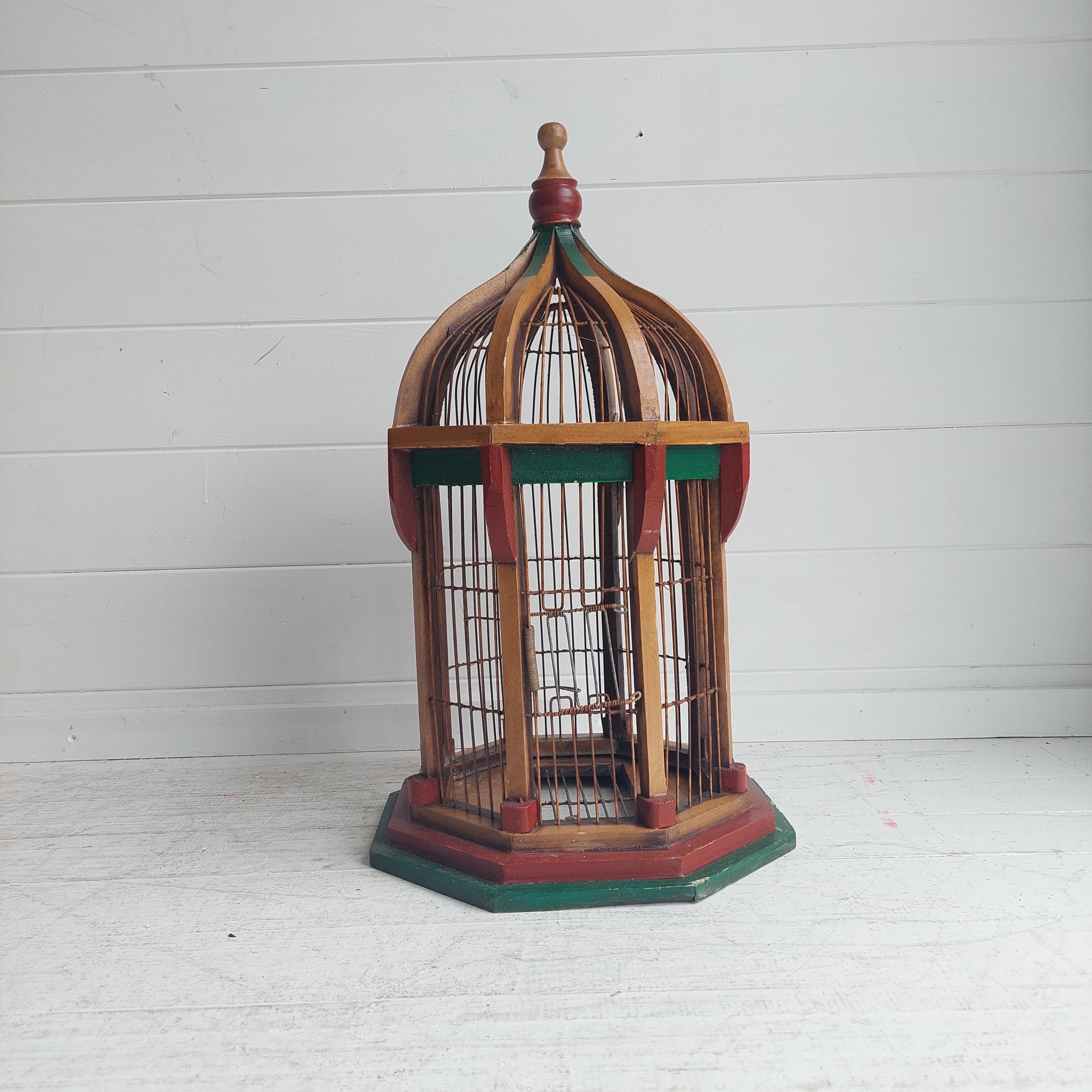 Hand-Painted Antique  Architectural Dome Painted Bird Cage, Victorian Style
