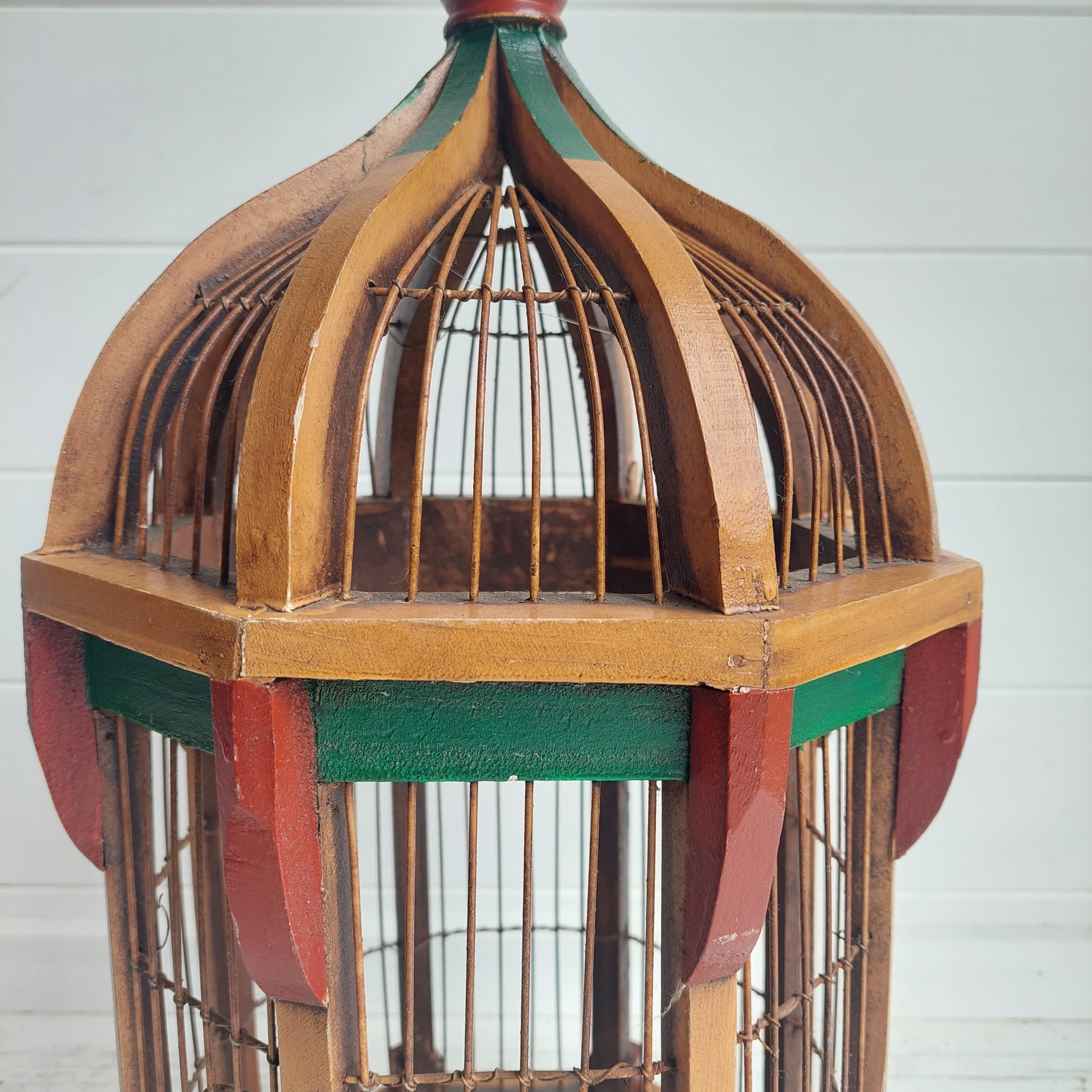 Wire Antique  Architectural Dome Painted Bird Cage, Victorian Style