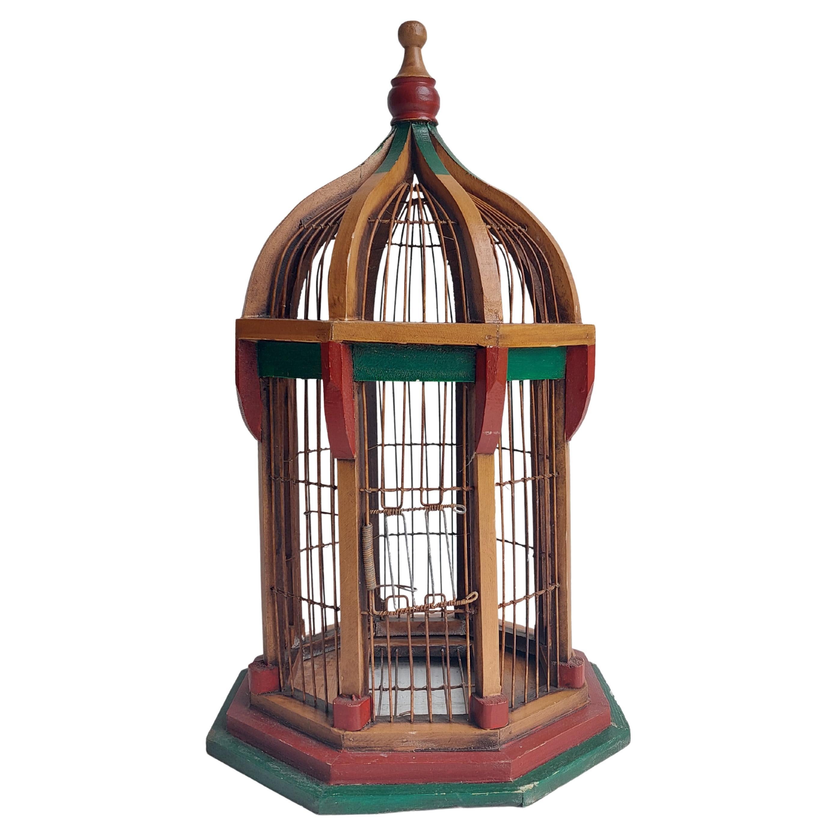 Antique  Architectural Dome Painted Bird Cage, Victorian Style