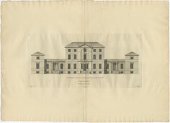 Antique Architectural Elevation of Sandon Hall, Staffordshire in England, c.1770