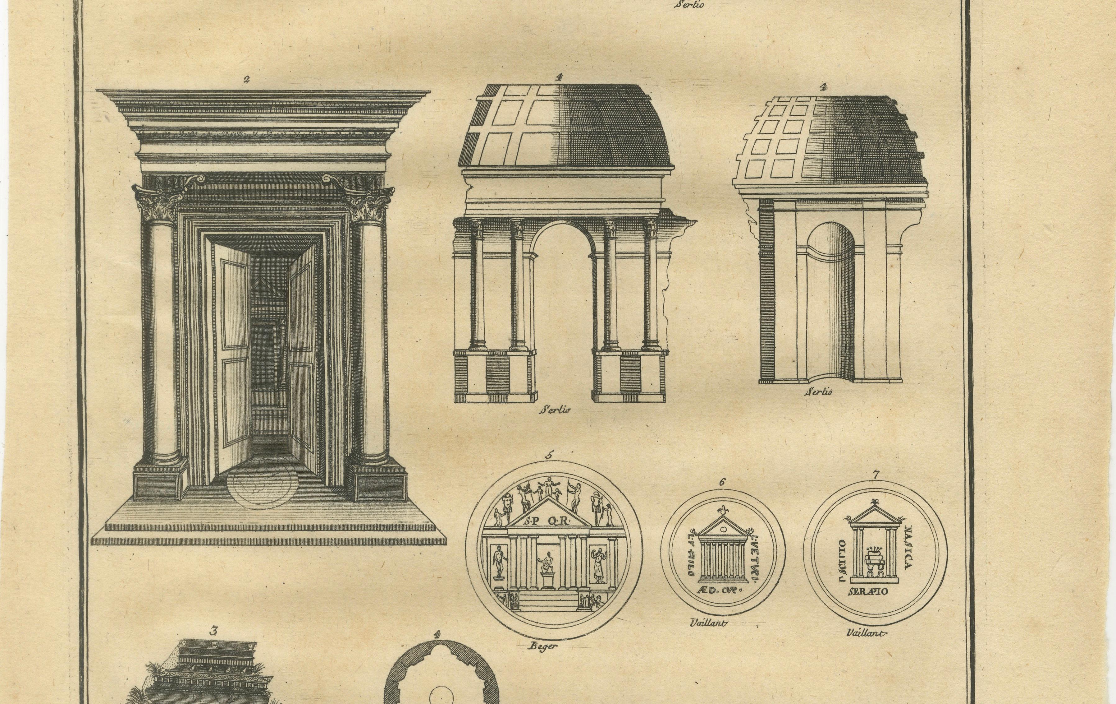 Antique Architectural Engraving by Serlio from Montfaucon, Paris 1721