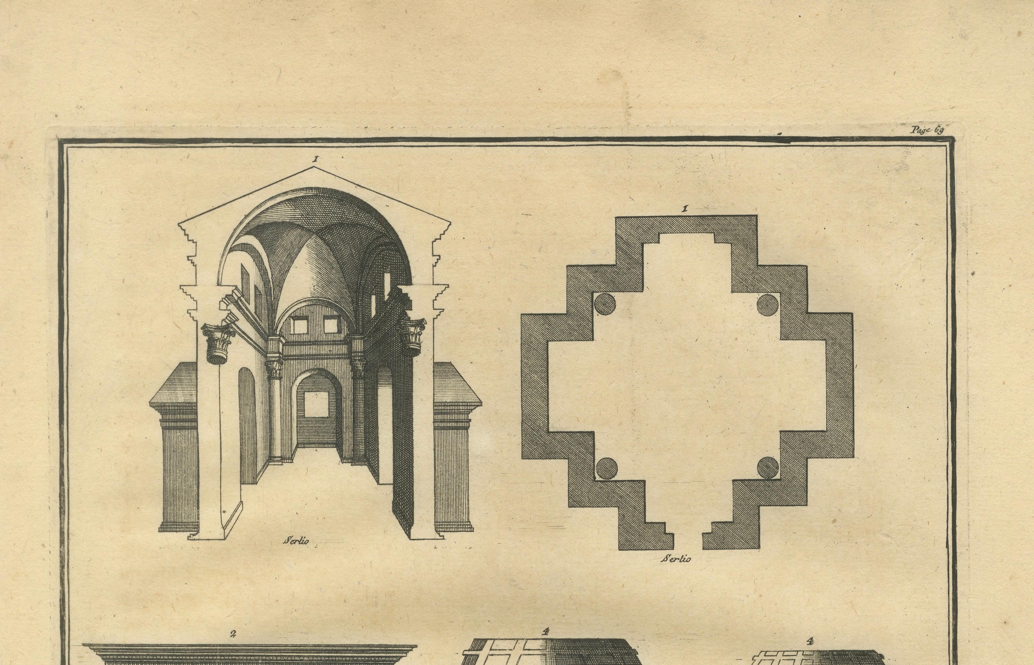 Antique Architectural Engraving by Serlio from Montfaucon, Paris 1721