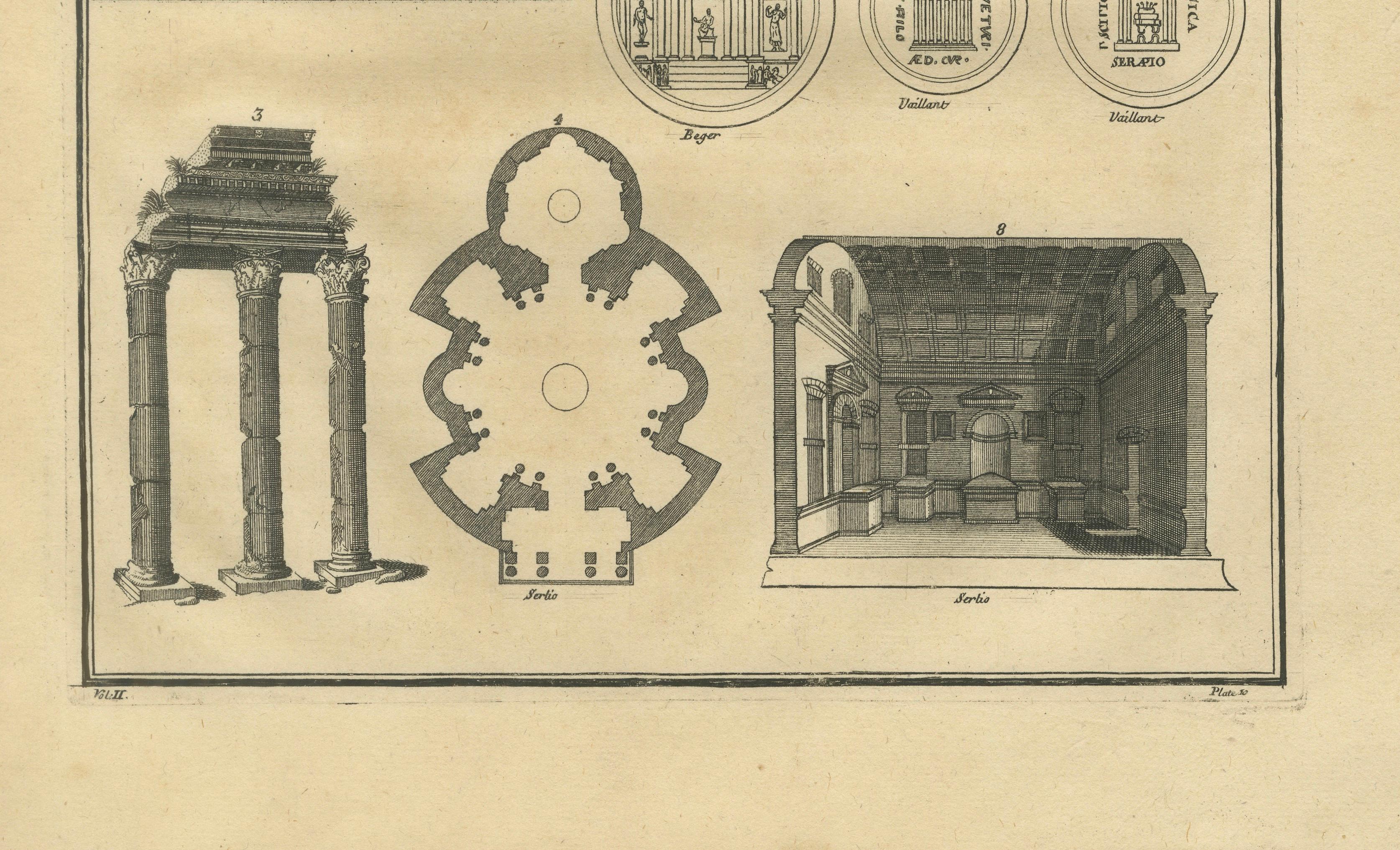Antique Architectural Engraving by Serlio from Montfaucon, Paris 1721