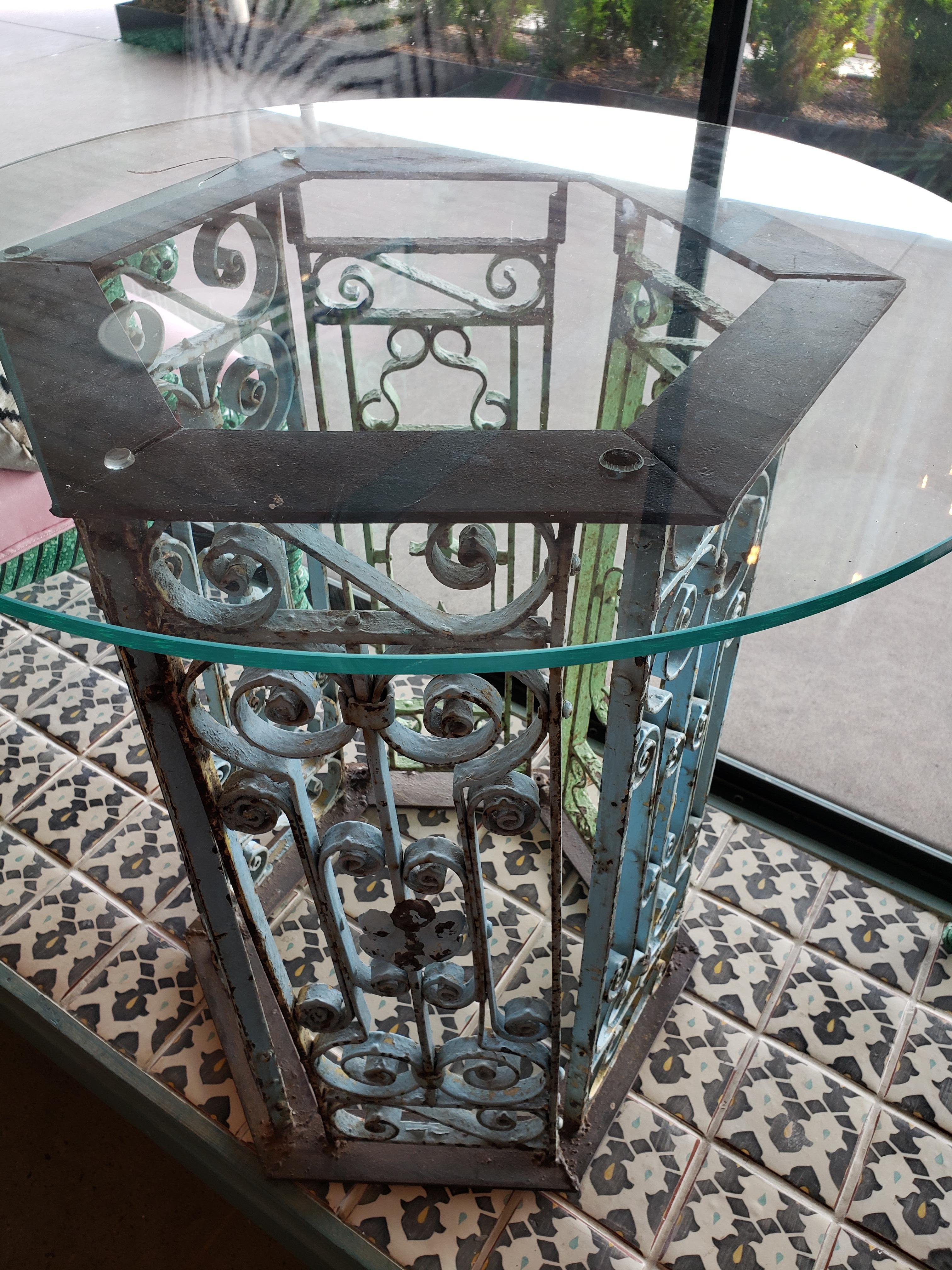Antique Architectural Fragment Table with Glass Top In Distressed Condition For Sale In Phoenix, AZ