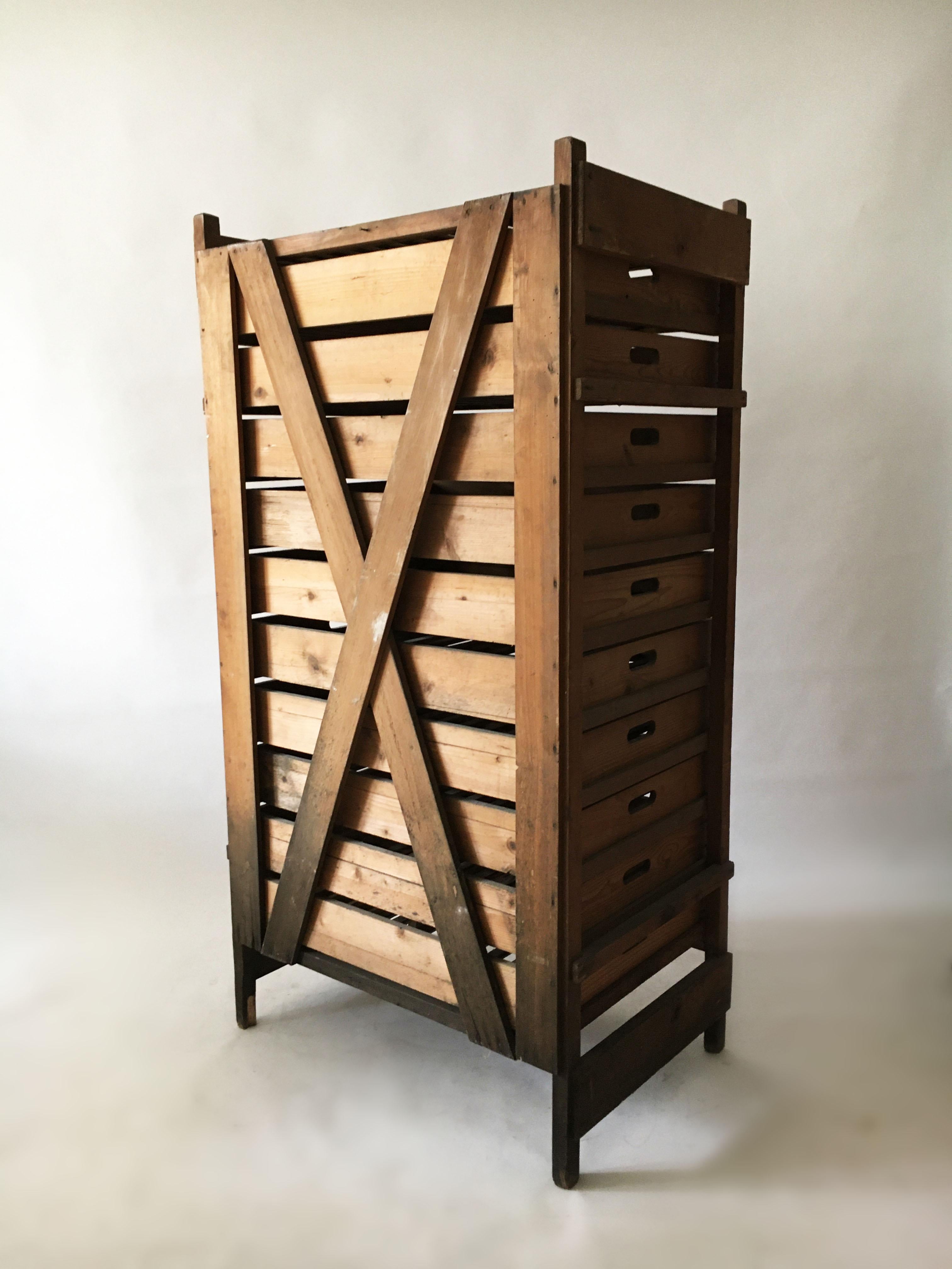 French Primitive Modern Architectural Fruit Drying Cabinet, France 1920s