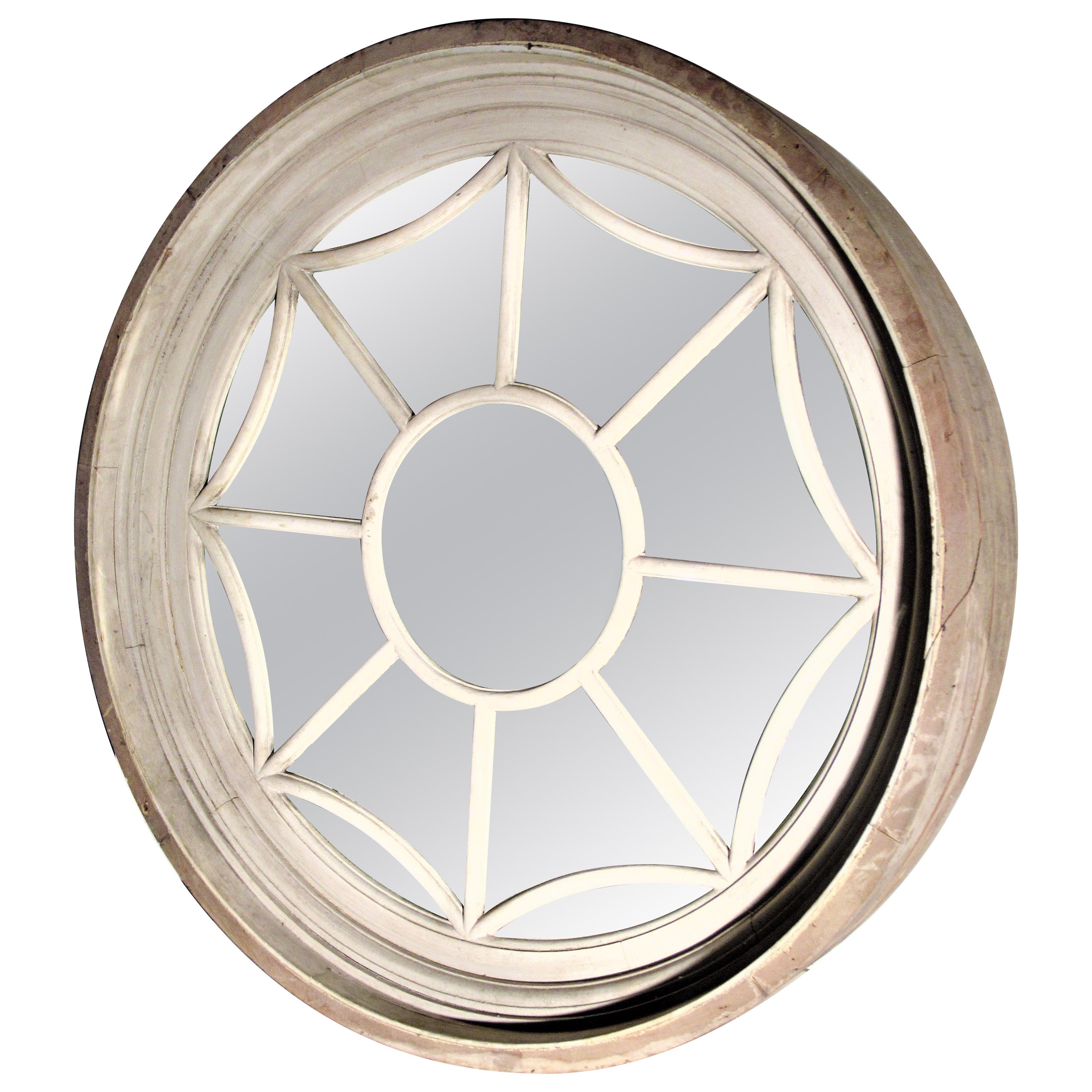 Antique Architectural Large Round Spider Web Window Mirror