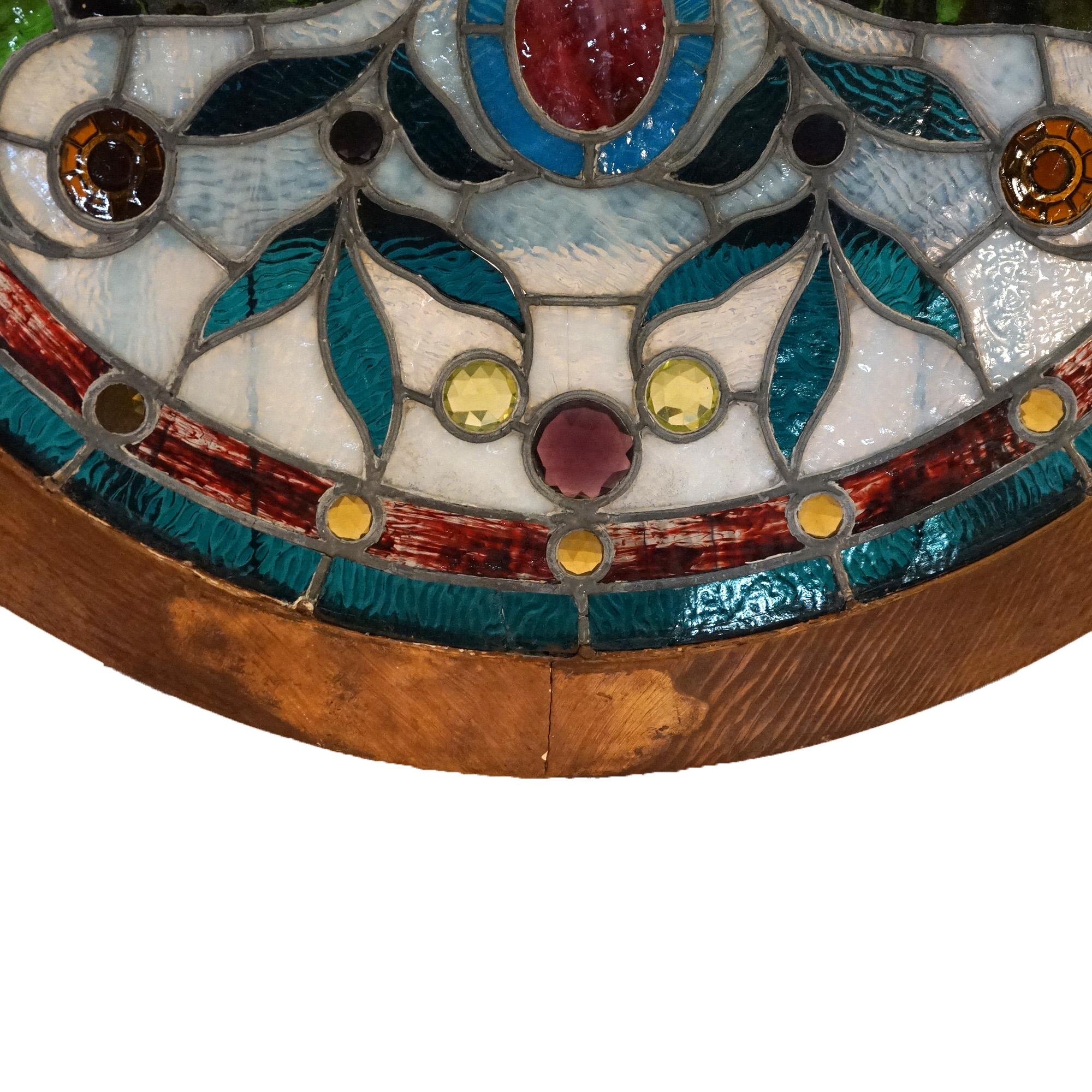 20th Century Antique Architectural Leaded Stained Glass Arts & Crafts Transom Window C1910 For Sale