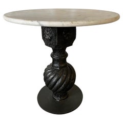 Antique Architectural Pedestal Side Table with Marble Top
