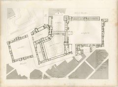 Antique Architectural Plan of Château de Fontainebleau, Napoleon Residence, 1803