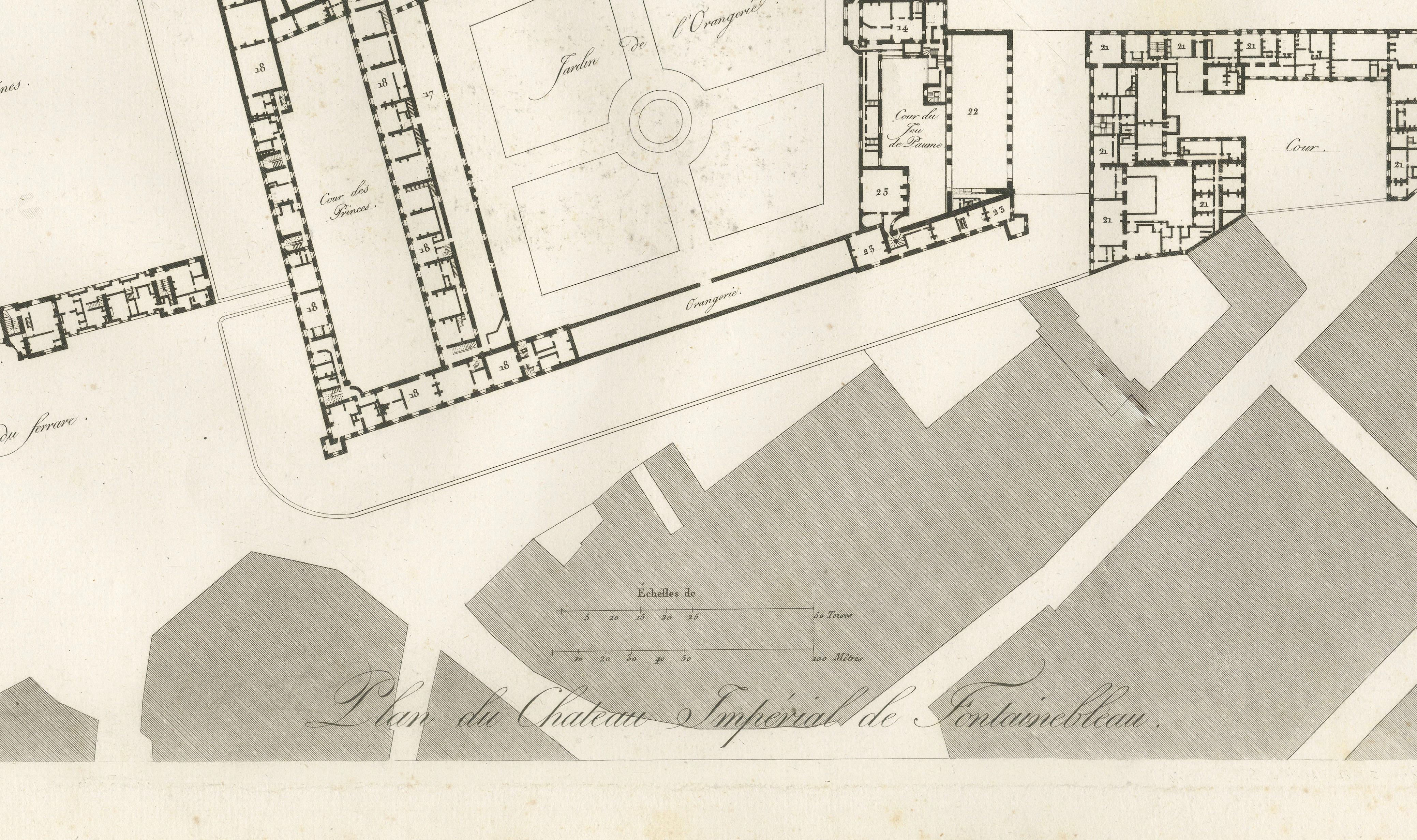 Antique Architectural Plan of Château de Fontainebleau, Napoleon Residence, 1803