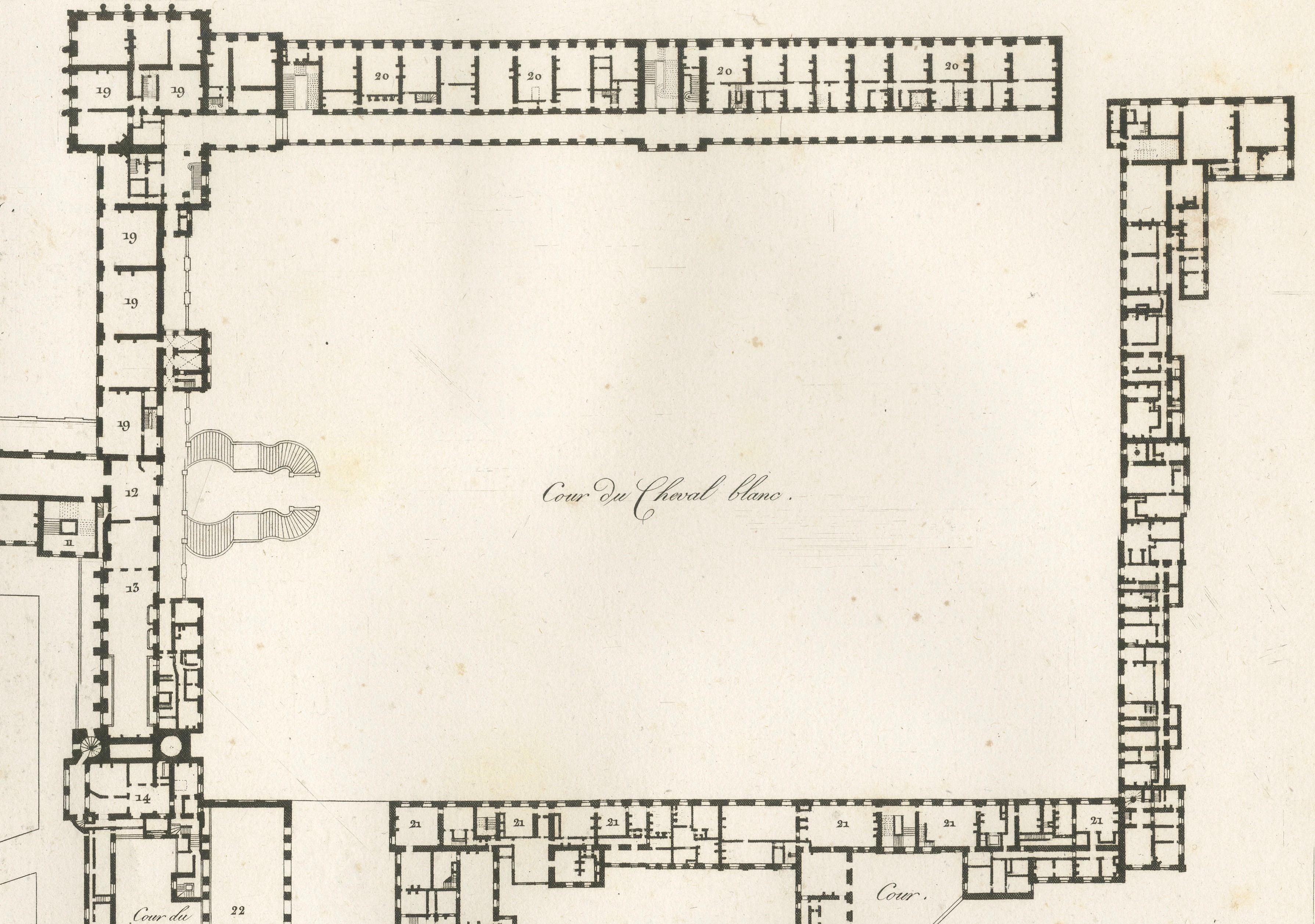Antique Architectural Plan of Château de Fontainebleau, Napoleon Residence, 1803